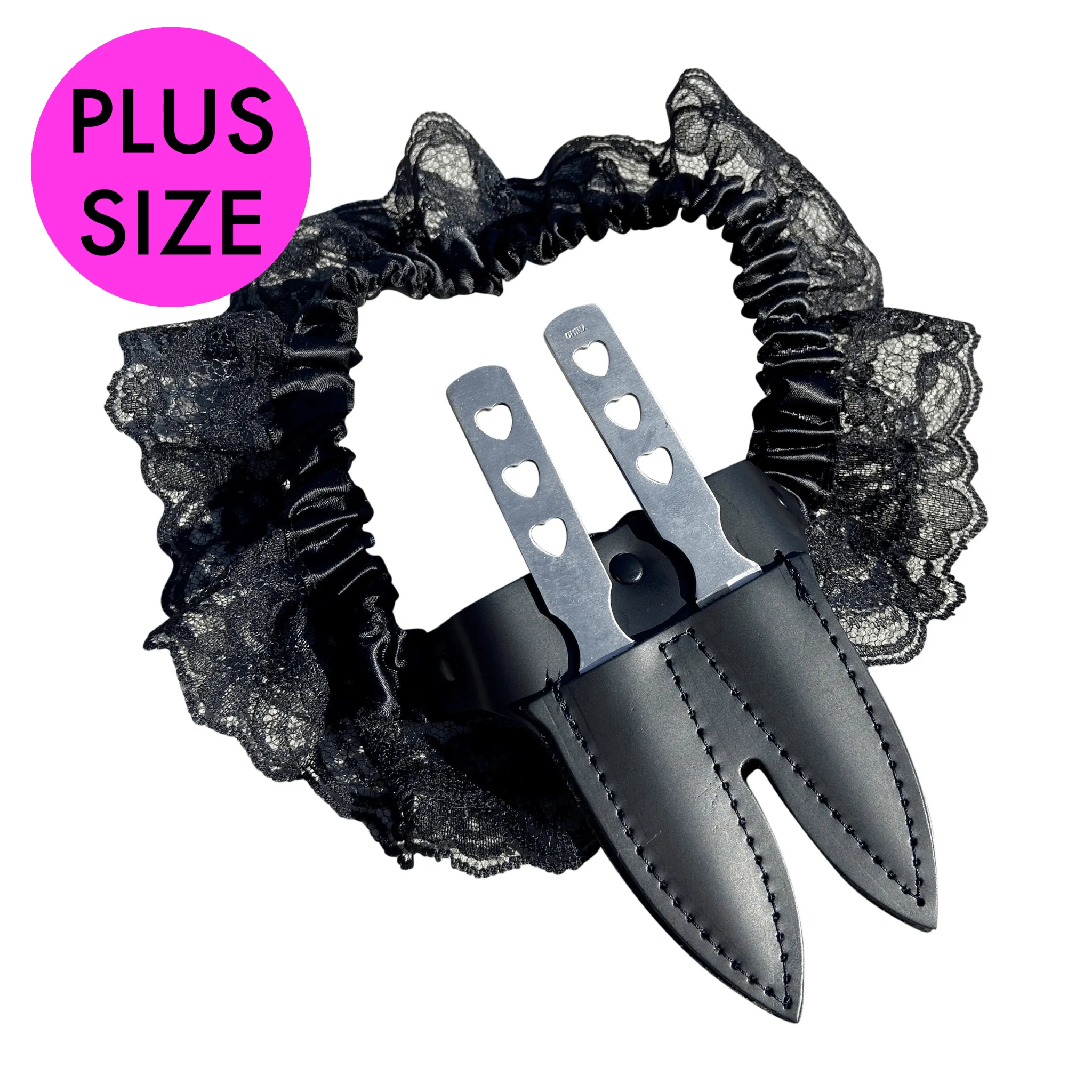 Leather & Lace Garter Blade - Black Plus Size