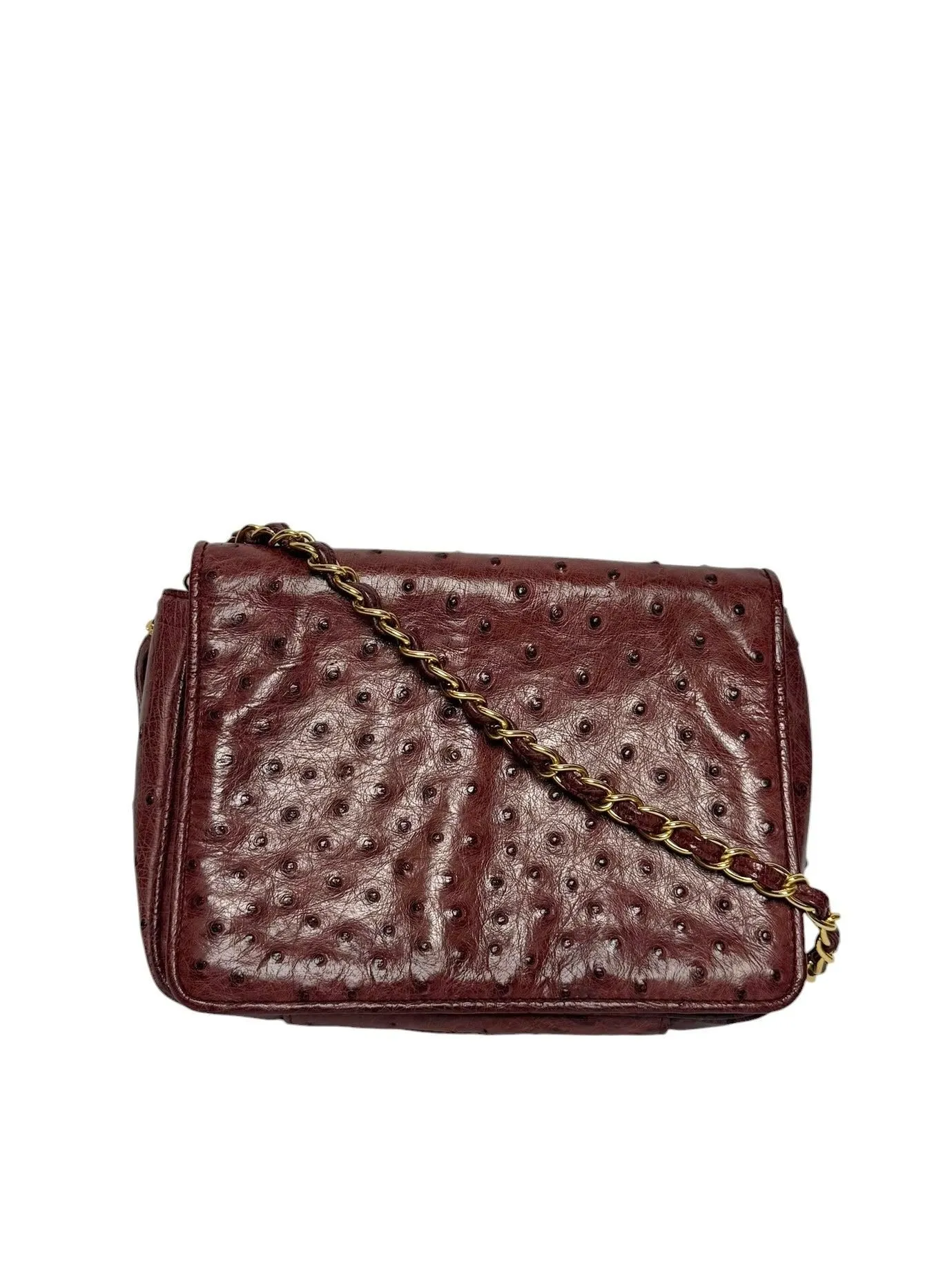 Chanel Vintage Burgundy Ostrich Shoulder Bag