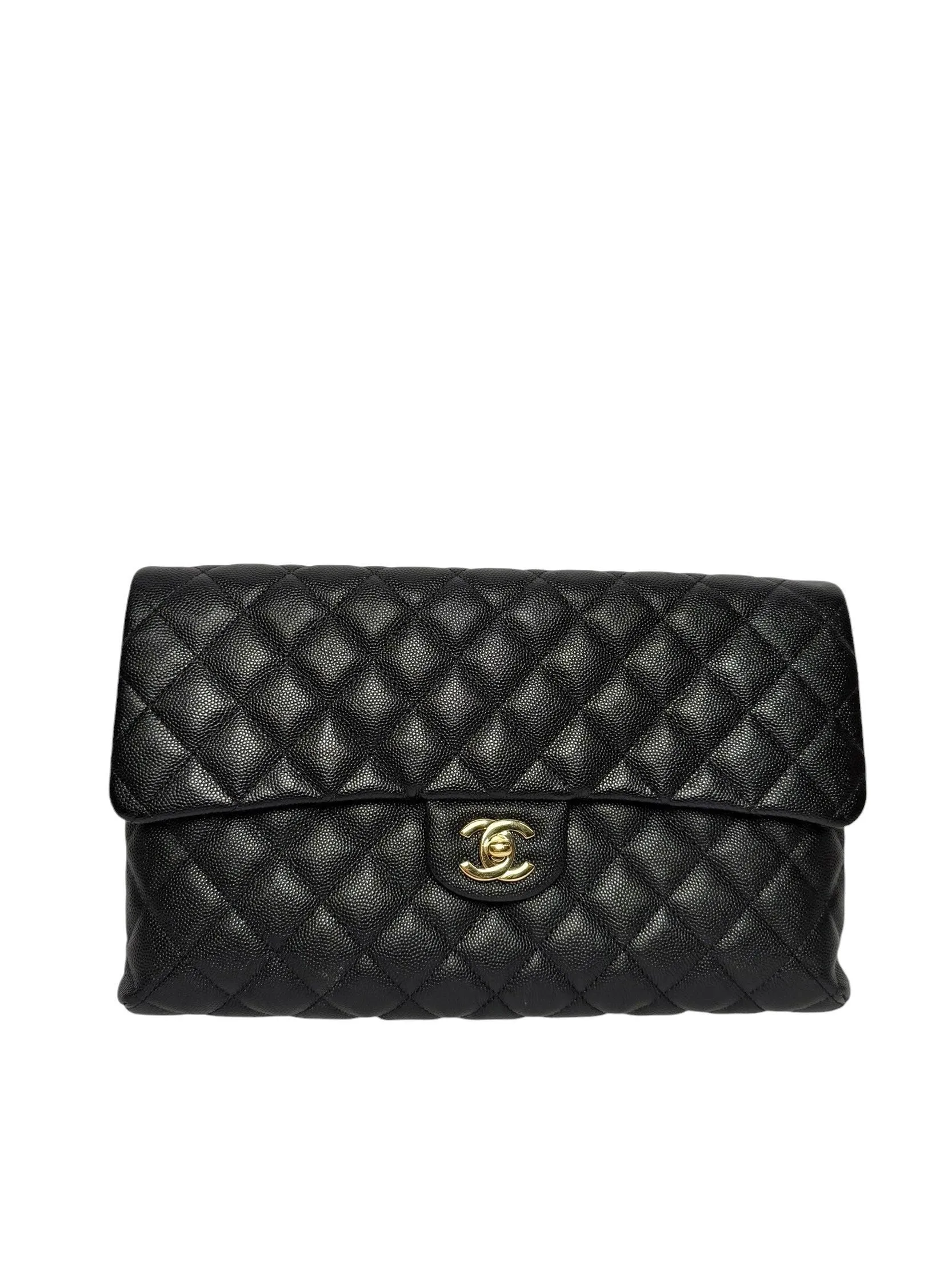 Chanel Black Caviar Quilted Flap Clutch GHW