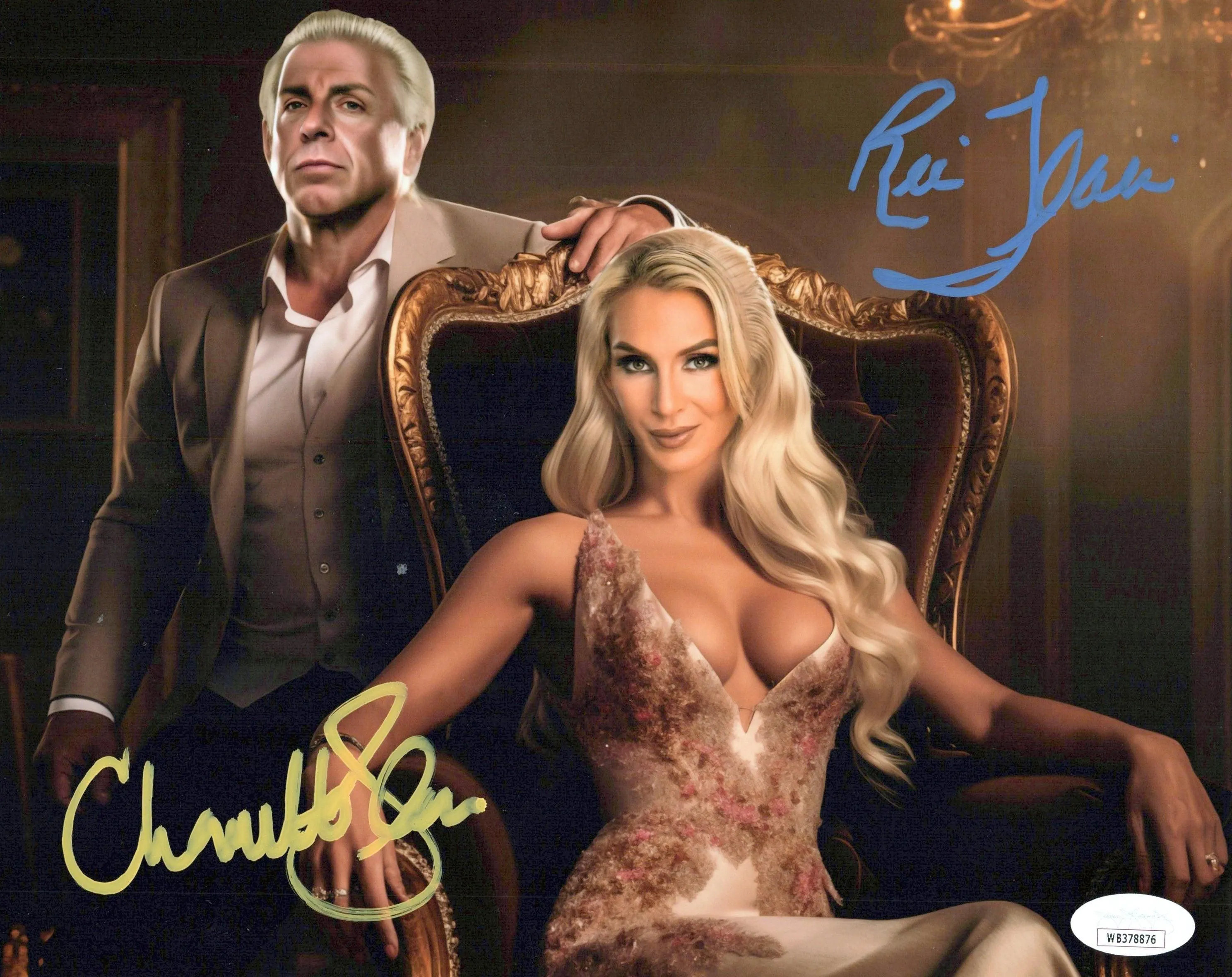 Ric Flair Charlotte Flair (8x10 metallic) jsa coa photo signed autographed WWE