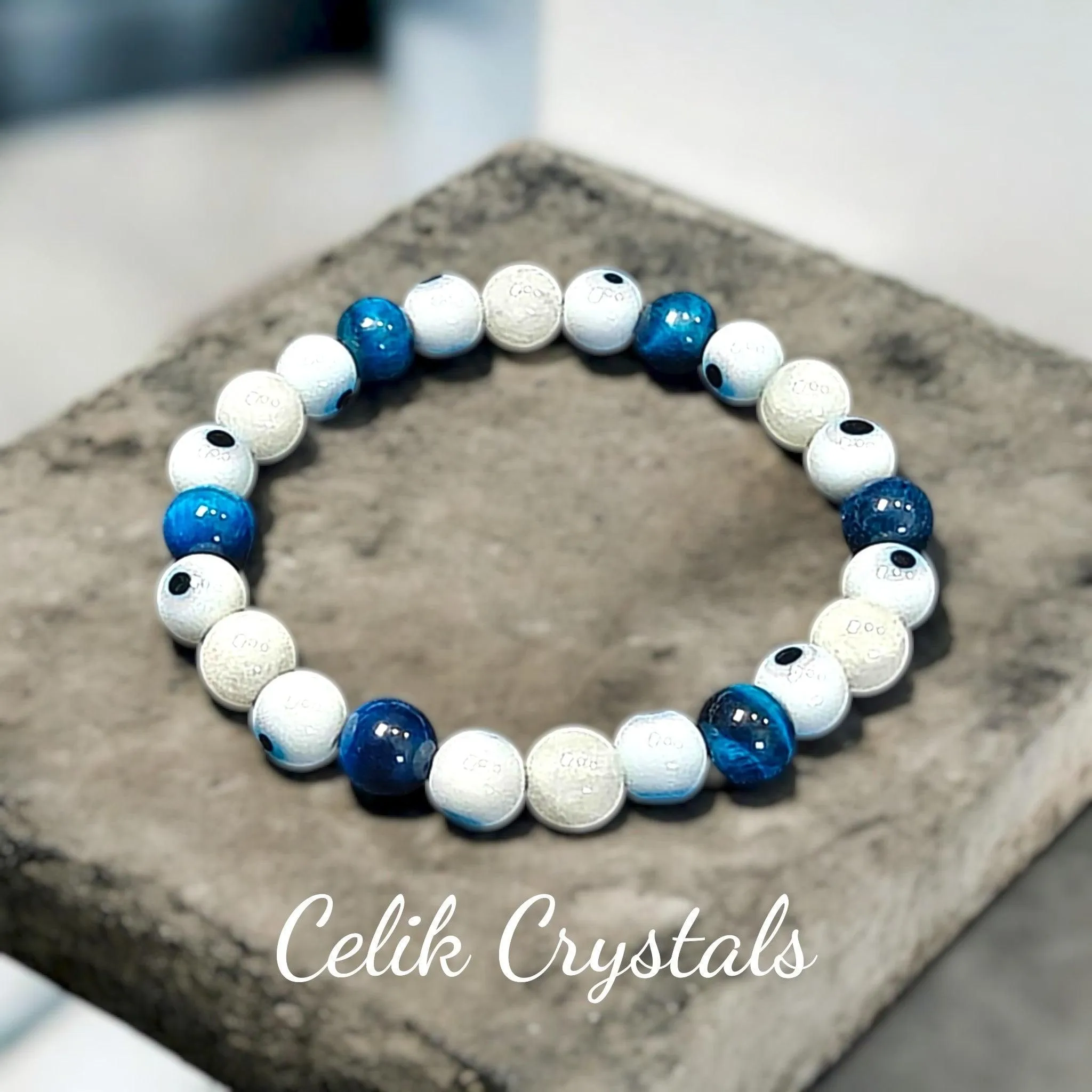 Evil Eye Bracelet - Moonstone Tiger Eye 8mm Unisex