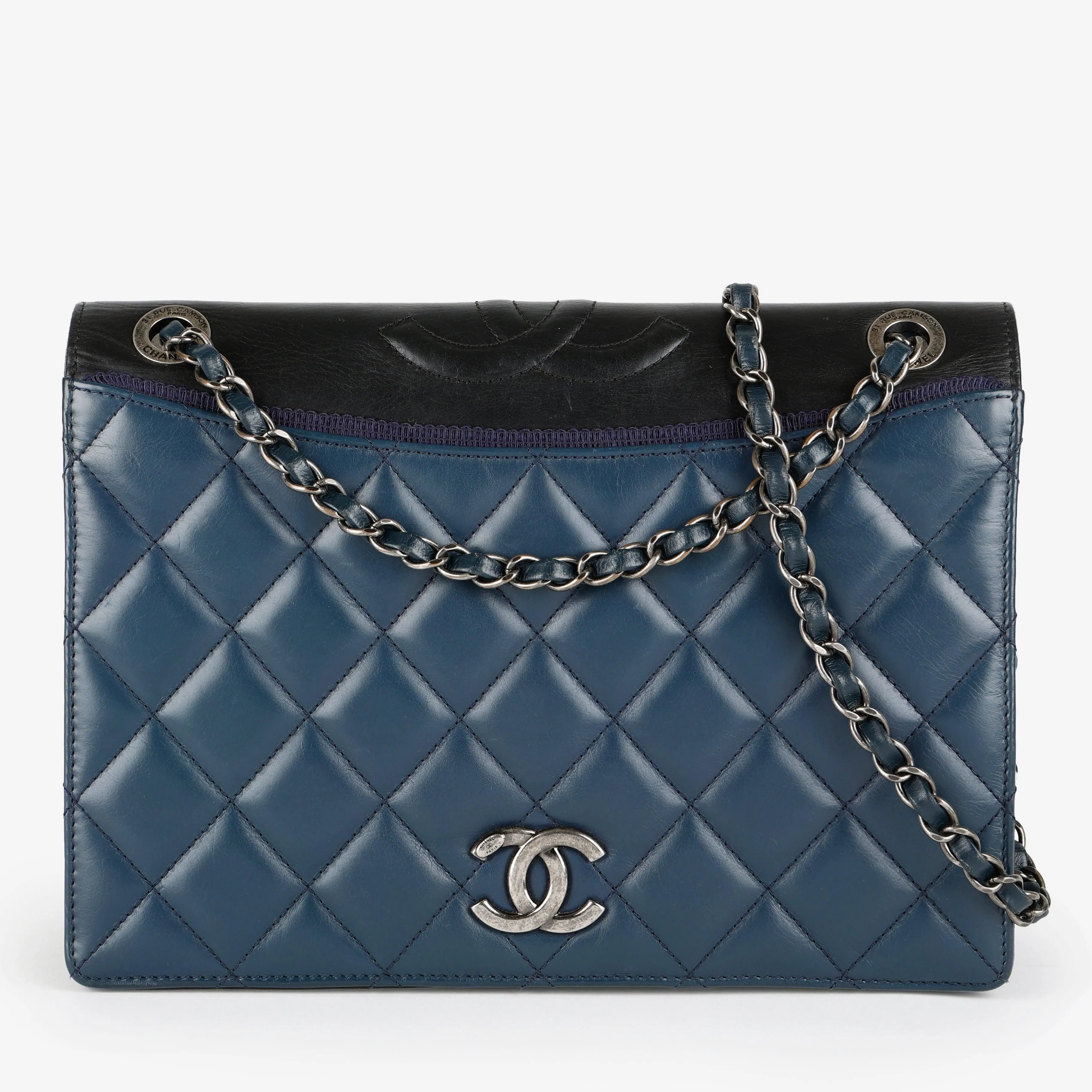 Medium Ballerine Flap Bag Navy and Black