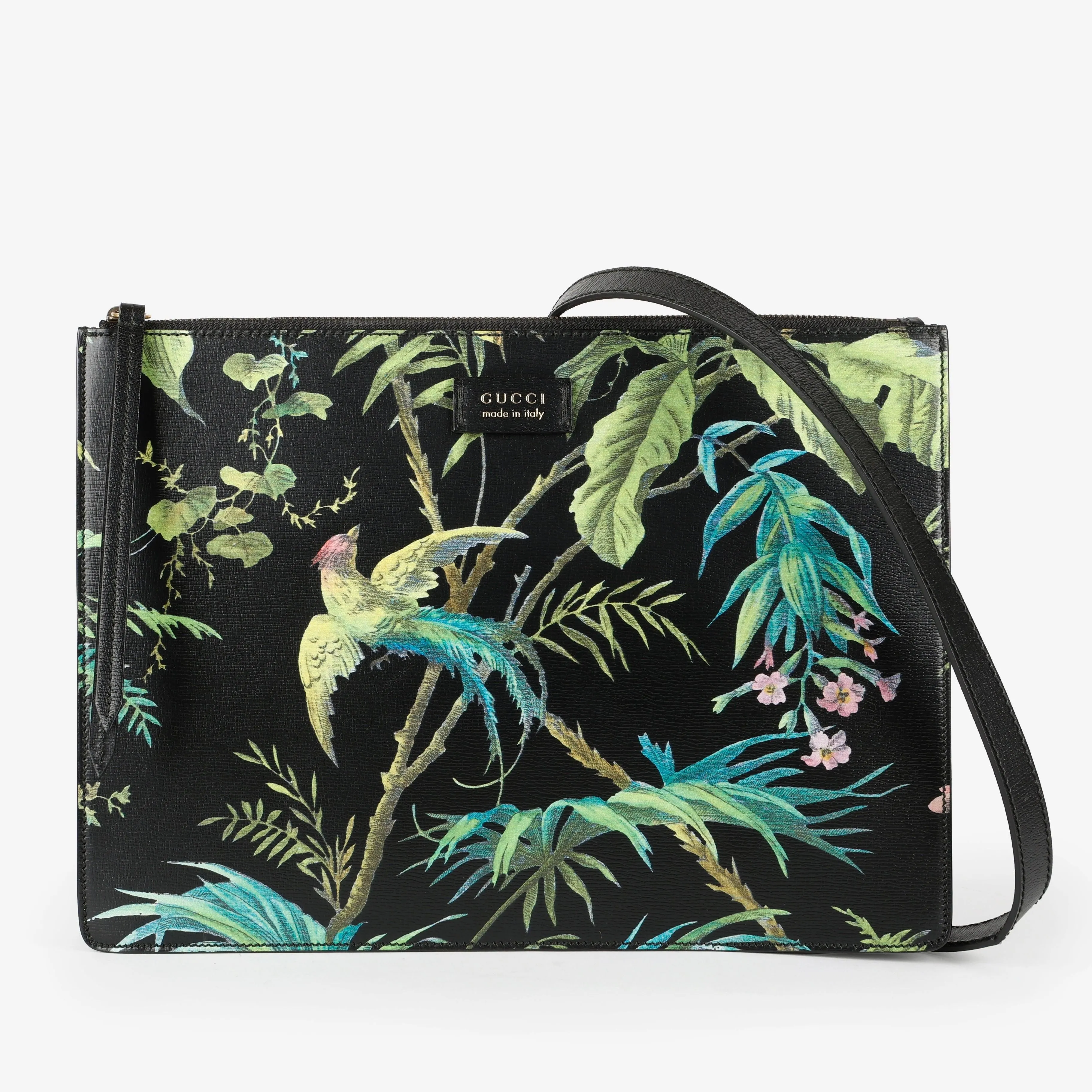 Tropical Bird Print Leather Crossbody