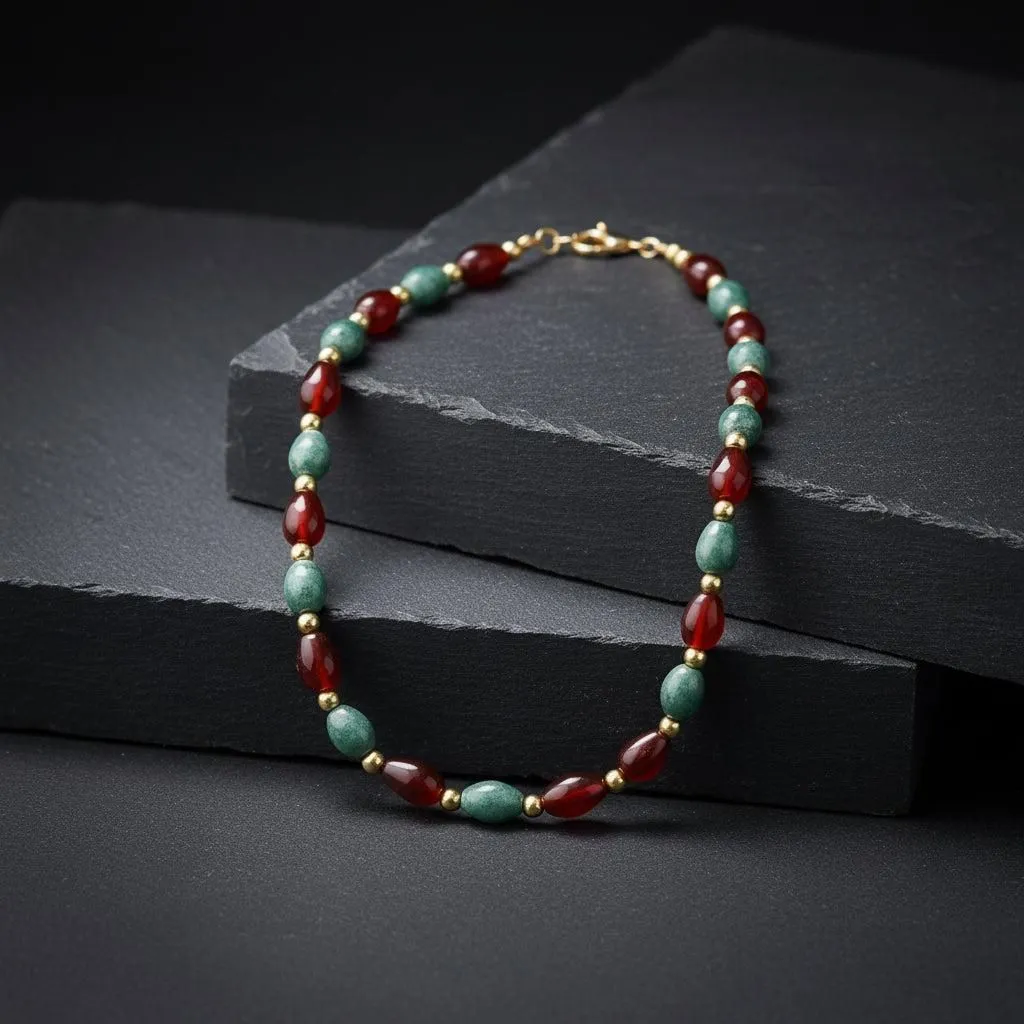 Traditional Guatemalan Jade & Carnelian Teardrop Necklace in Gold Vermeil