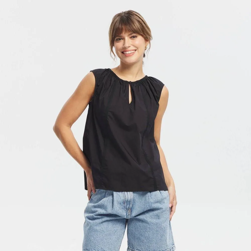 New without Tags - Women's Keyhole Gathered Blouse - Universal Thread Black XL