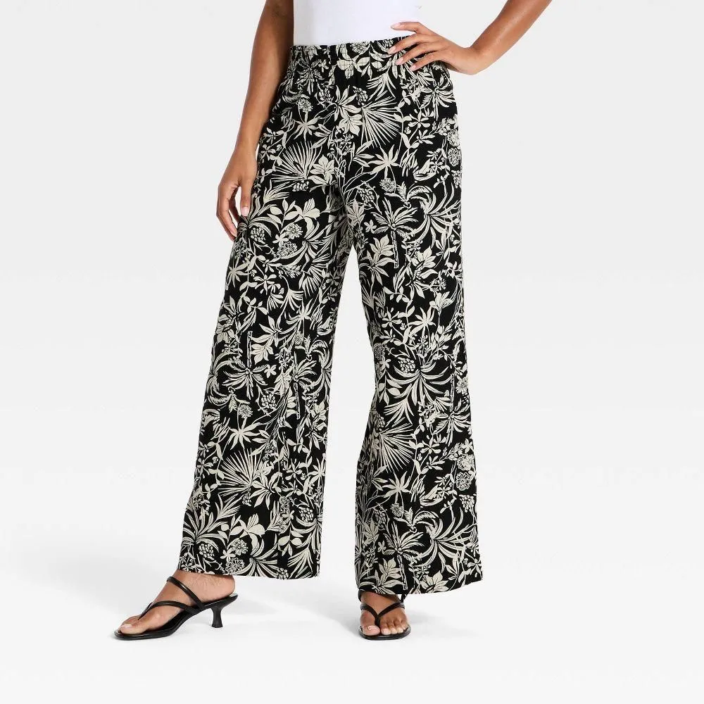 New without Tags - Size: M Long - Women's High-Rise Linen Wide Leg Pull-On Pants - A New Day Black