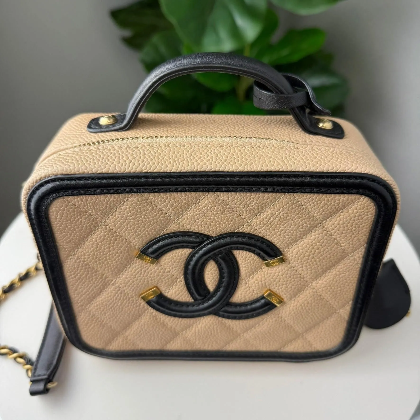 Authentic Chanel Filigree Vanity Case Quilted Caviar Leather Crossbody Bag - Certificate of Authenticity Included