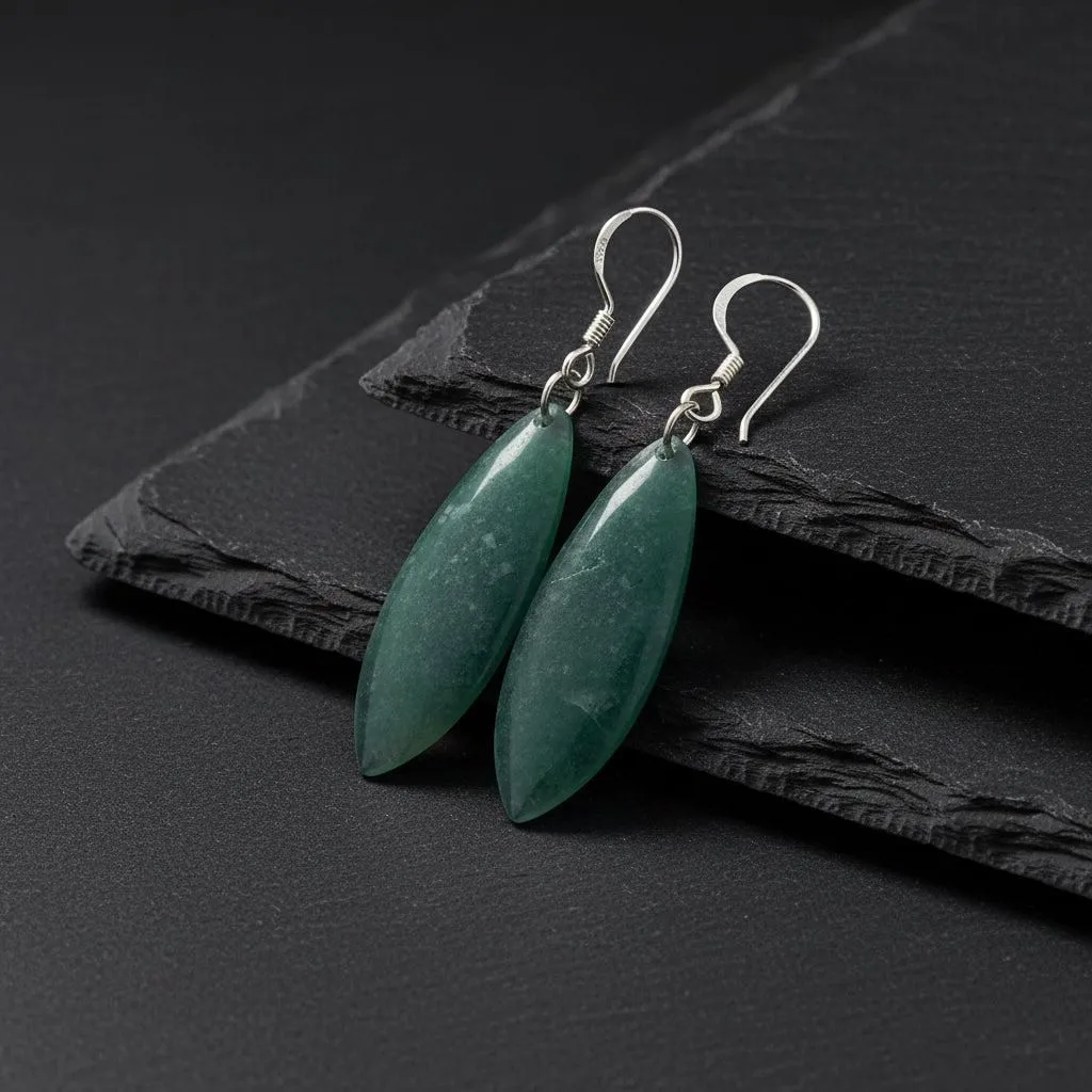 Princesa Blue Guatemalan Jade Marquise-Form Dangle Earrings in Silver