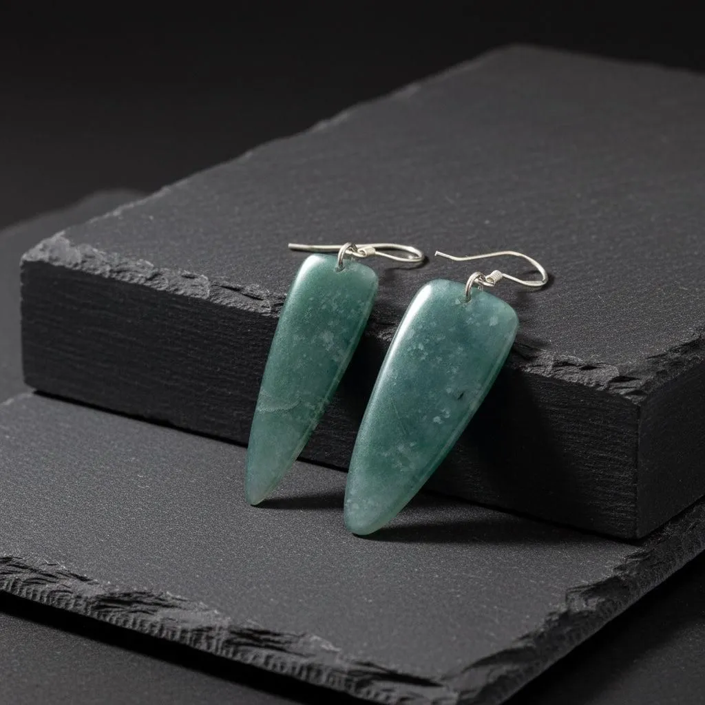 Princesa Blue Guatemalan Jade Freeform Dangle Earrings in Silver