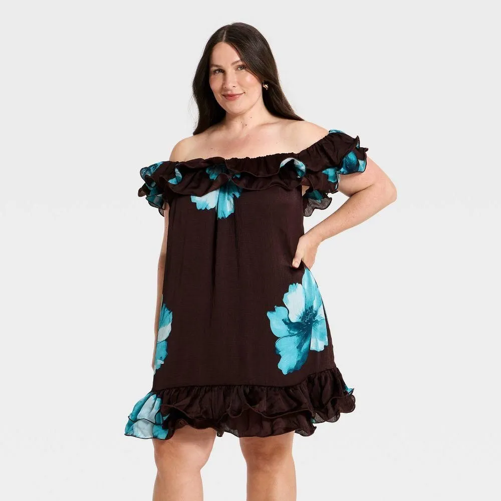 New without Tags - Women's Ruffle Mini Dress - A New Day Brown 3X