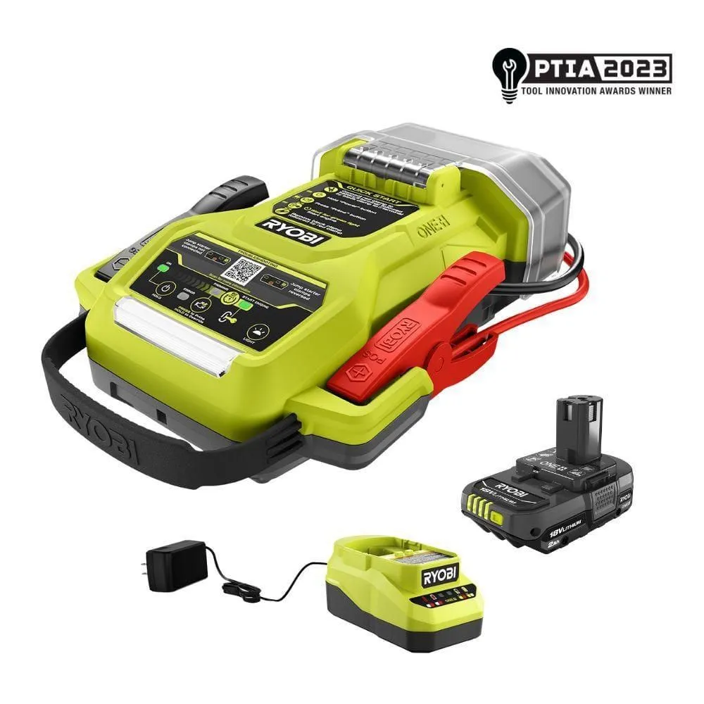 RYOBI ONE+ 18V Cordless Jump Starter Kit with 2.0 Ah Battery and