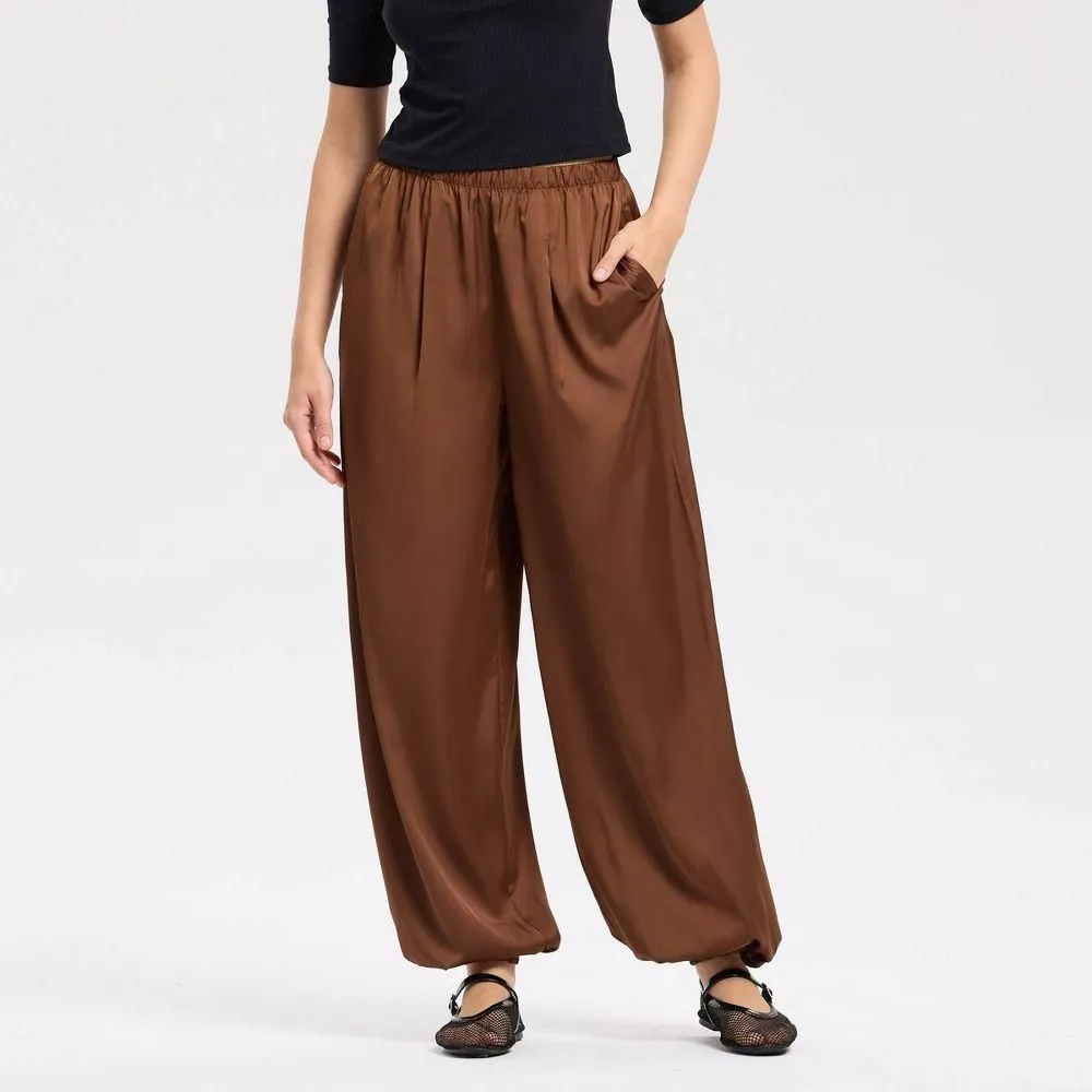 New without Tags - Size: Small - Women's High-Rise Satin Twill Balloon Pants - A New Day Brown S
