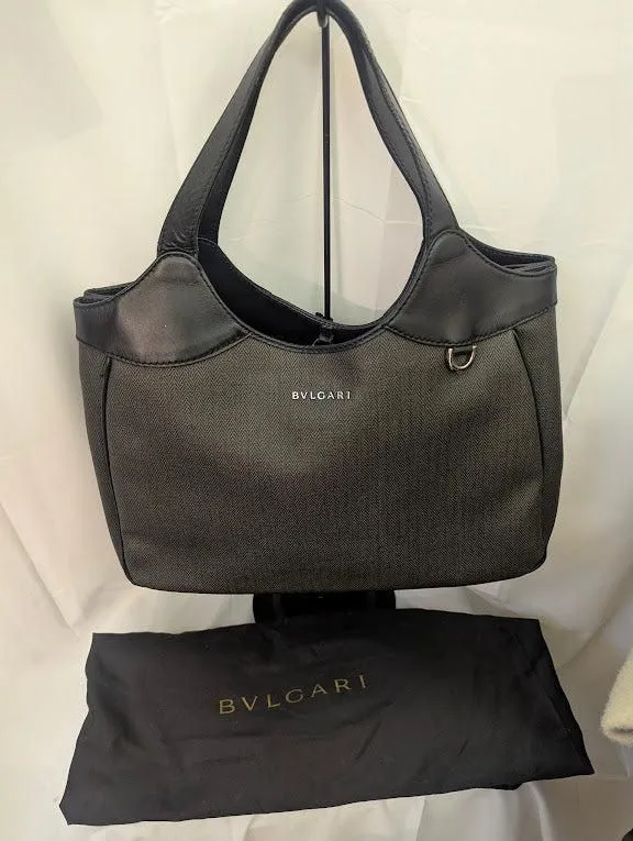 Bvlgari Gray Coated Canvas with Black Leather Trim and Weekender Tote