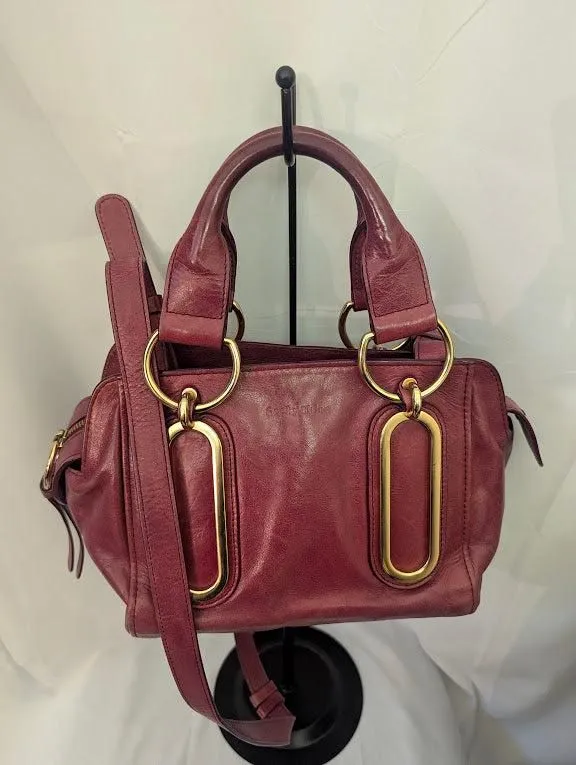 Chloe Paige Dark Pink Leather Gold Hardware Handbag with Crossbody Strap