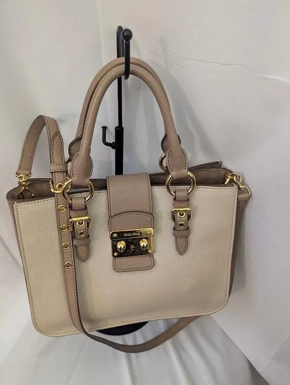 Miu Miu Madras Beige Leather Two-Way Handbag
