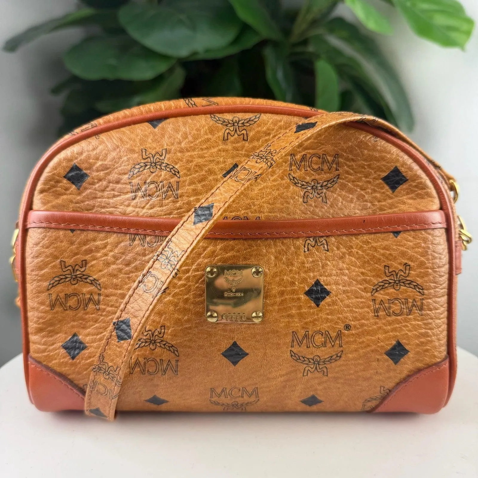Authentic Vintage MCM Cognac Visetos Crossbody Camera Bag