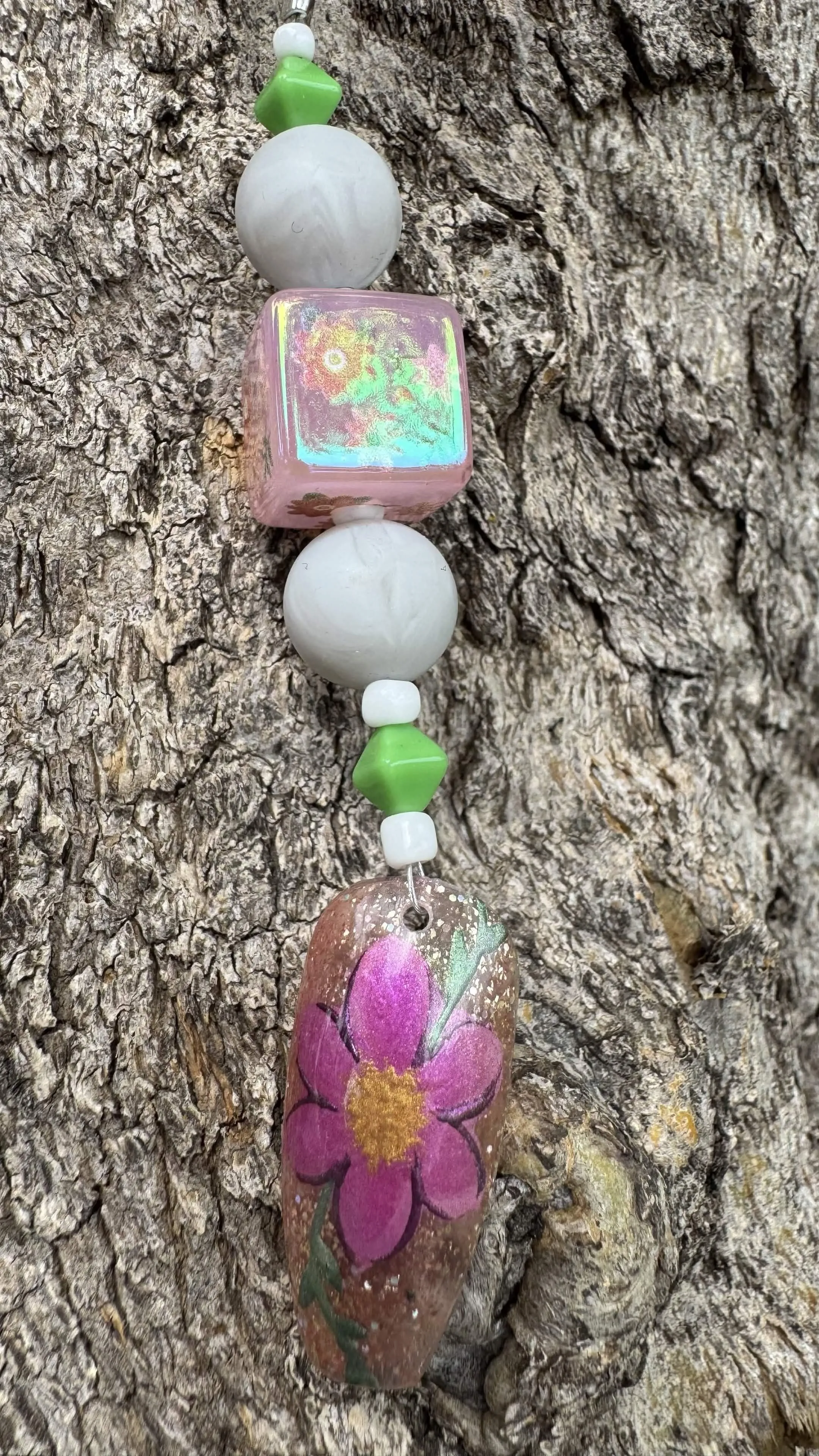 Pink Spring Flower Nail Art Keychain - Pink