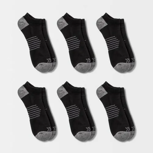 Men's Striped Arch No Show Socks 6pk - All In Motion™ Black 6-12