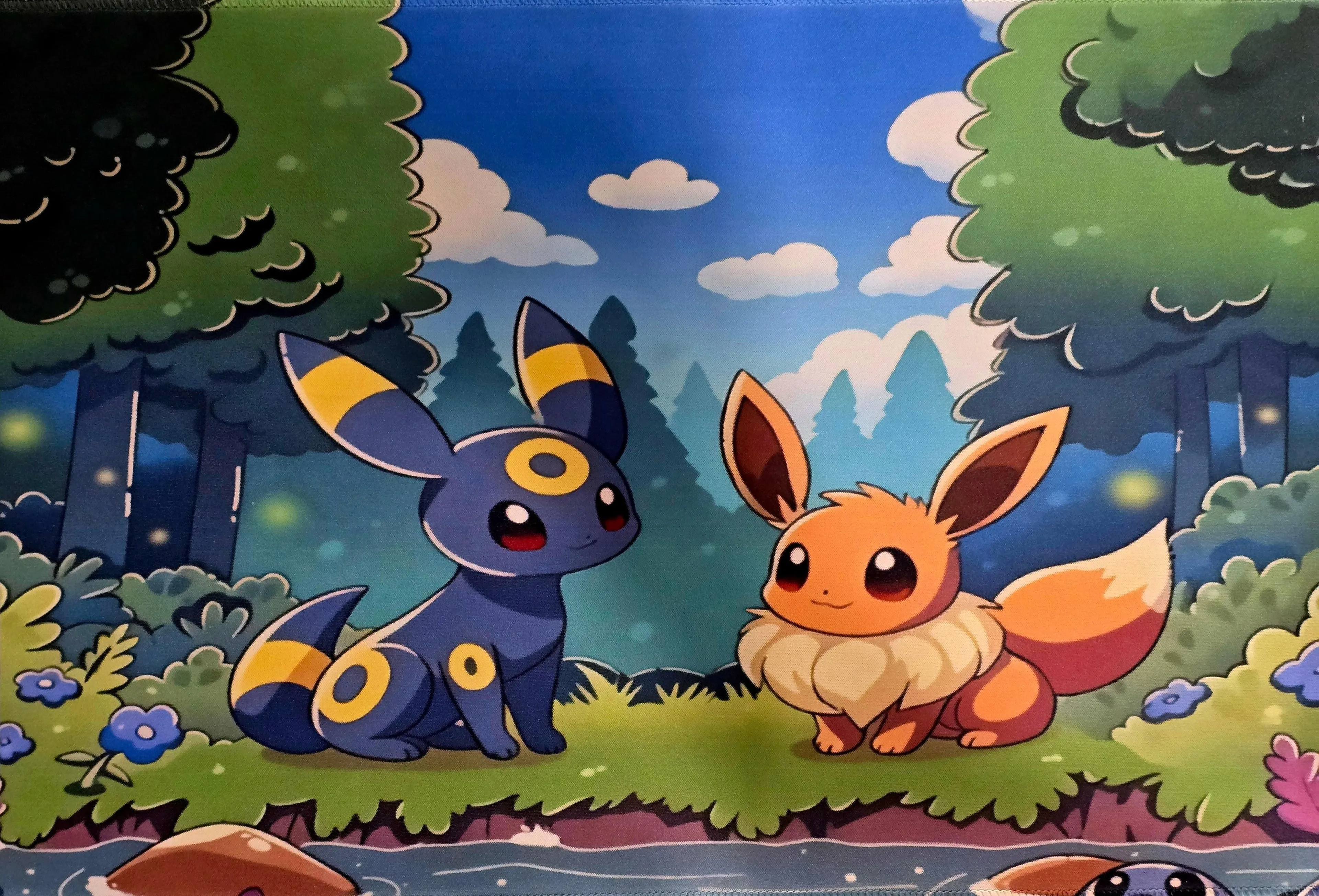 Umbreon & Eevee Playmat — Custom Stitched-Edge Play Mat (23.6" × 11.8")