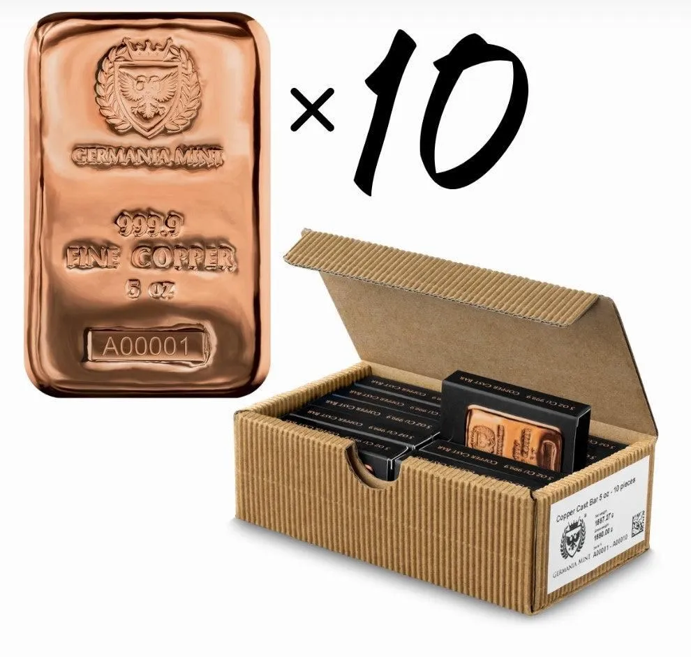 Germania Mint 5oz Copper Cast Bar Box of 10