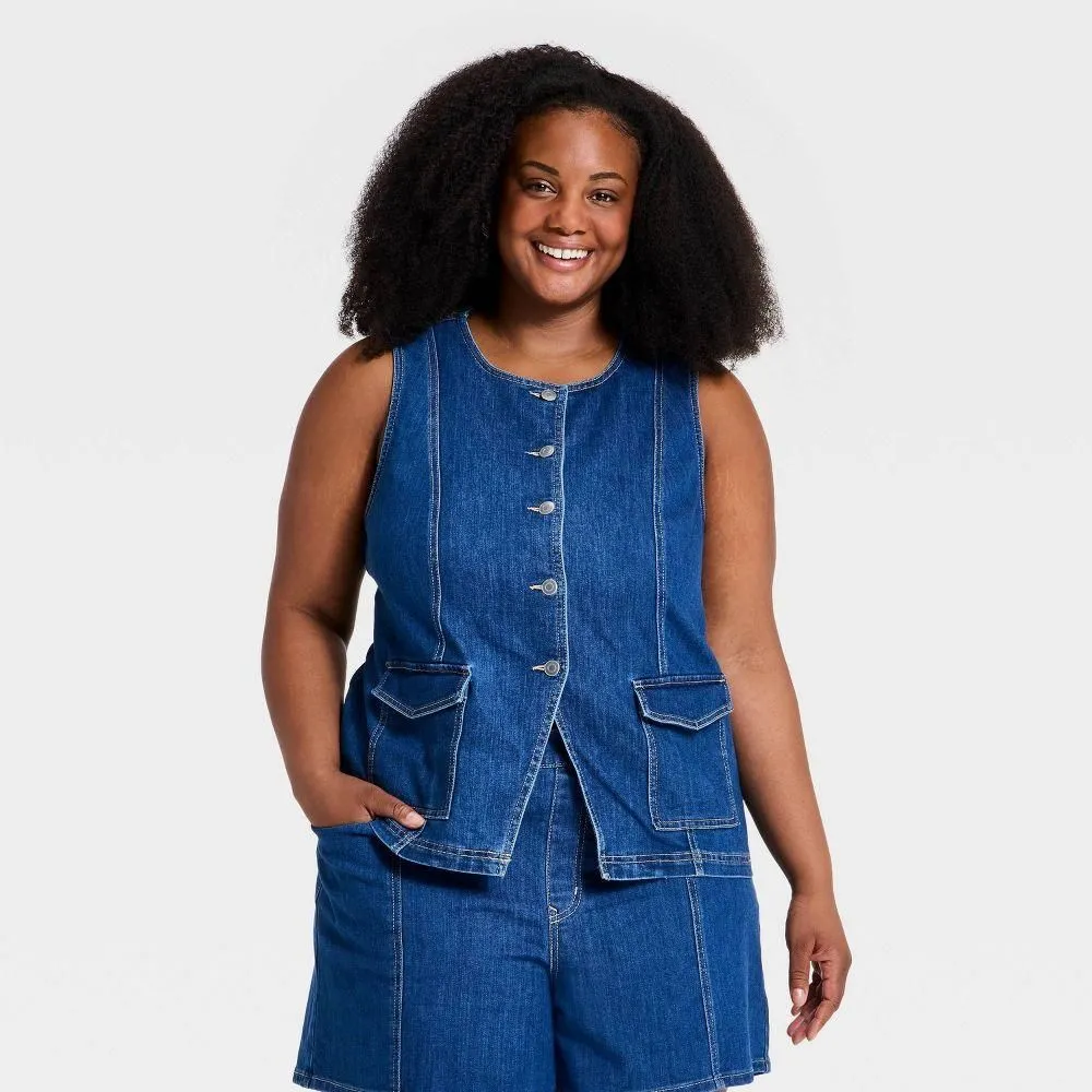 New without Tags - Women's Denim Tailored Vest - Ava & Viv Medium Wash 2X