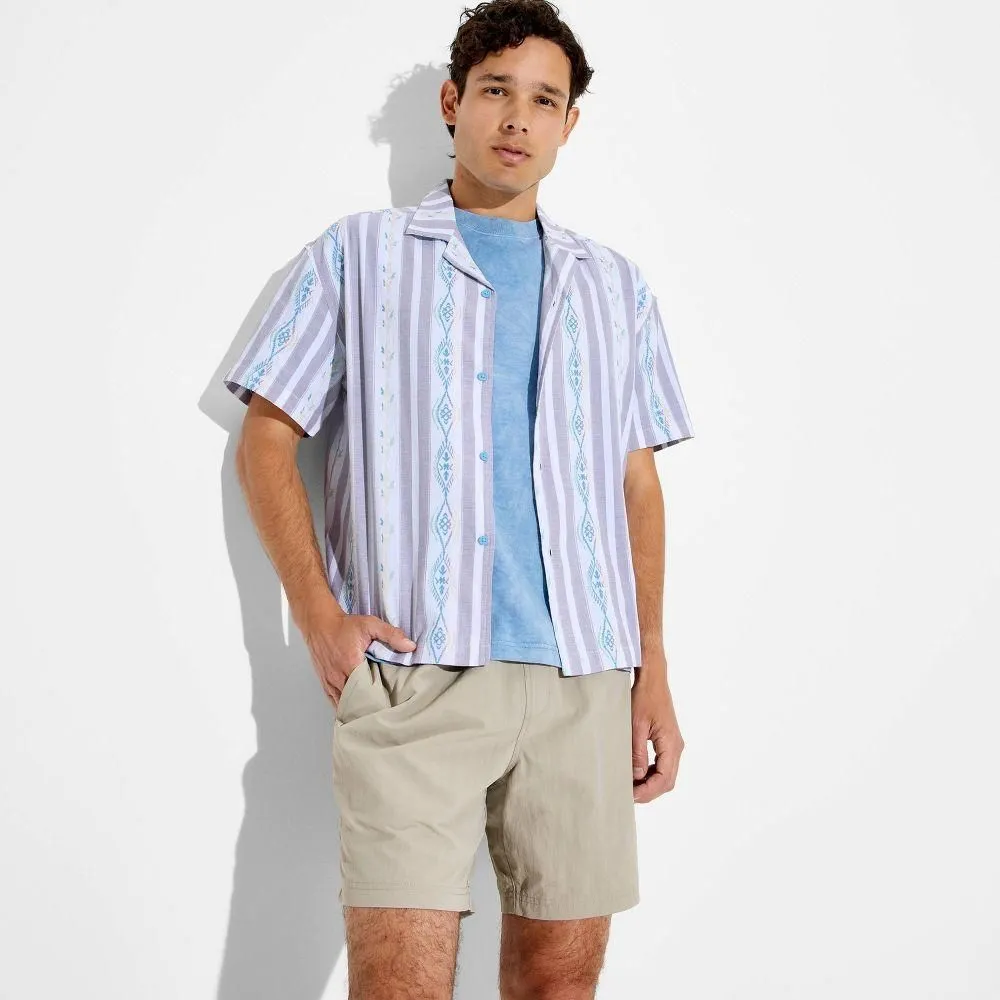 New without Tags - Men's Short Sleeve Dobby Button-Down Camp Shirt - Original Use Light Violet