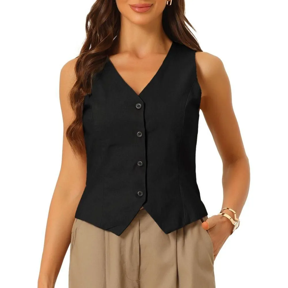 New without Tags - INSPIRE CHIC Women's Fashion Sleeveless Button Down V Neck Crop Summer Vest