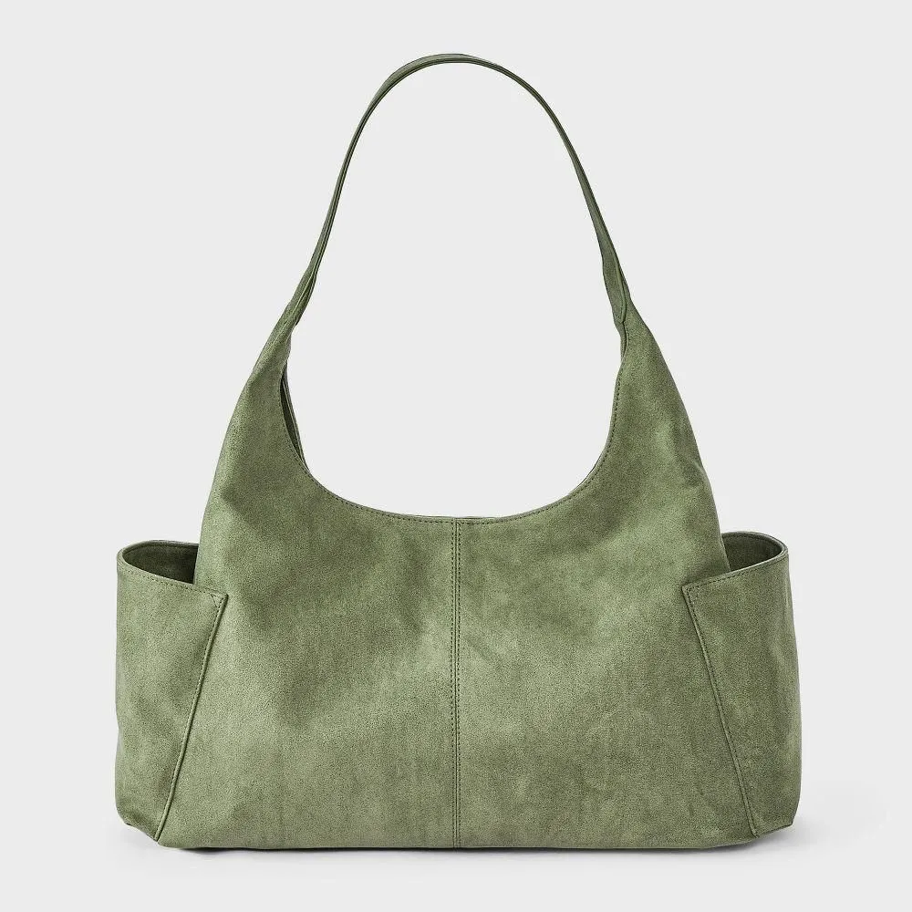 New Without Tags - Faux Suede XL Pocket Shoulder Bag - Wild Fable Green