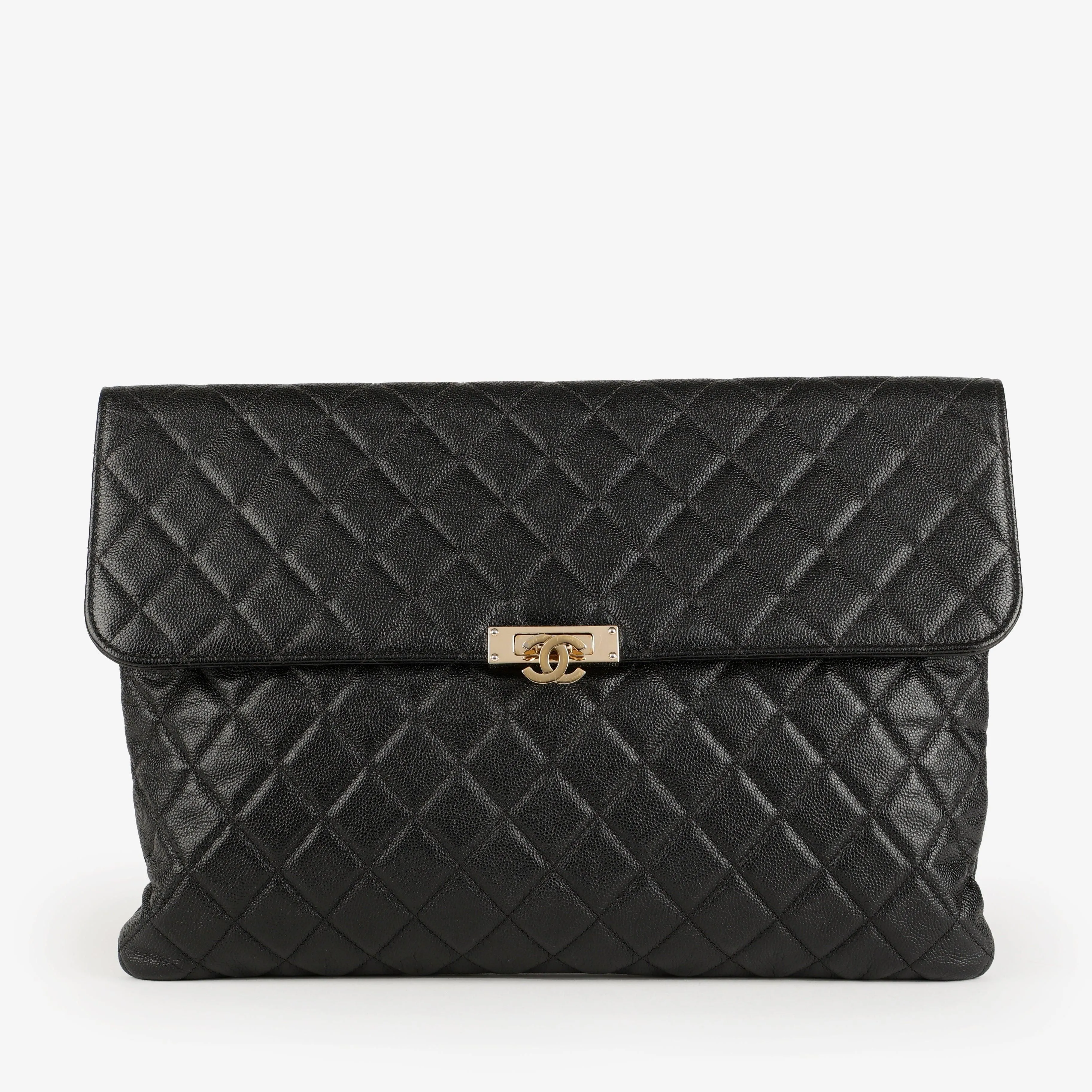 Large O Case Clutch, Black Caviar