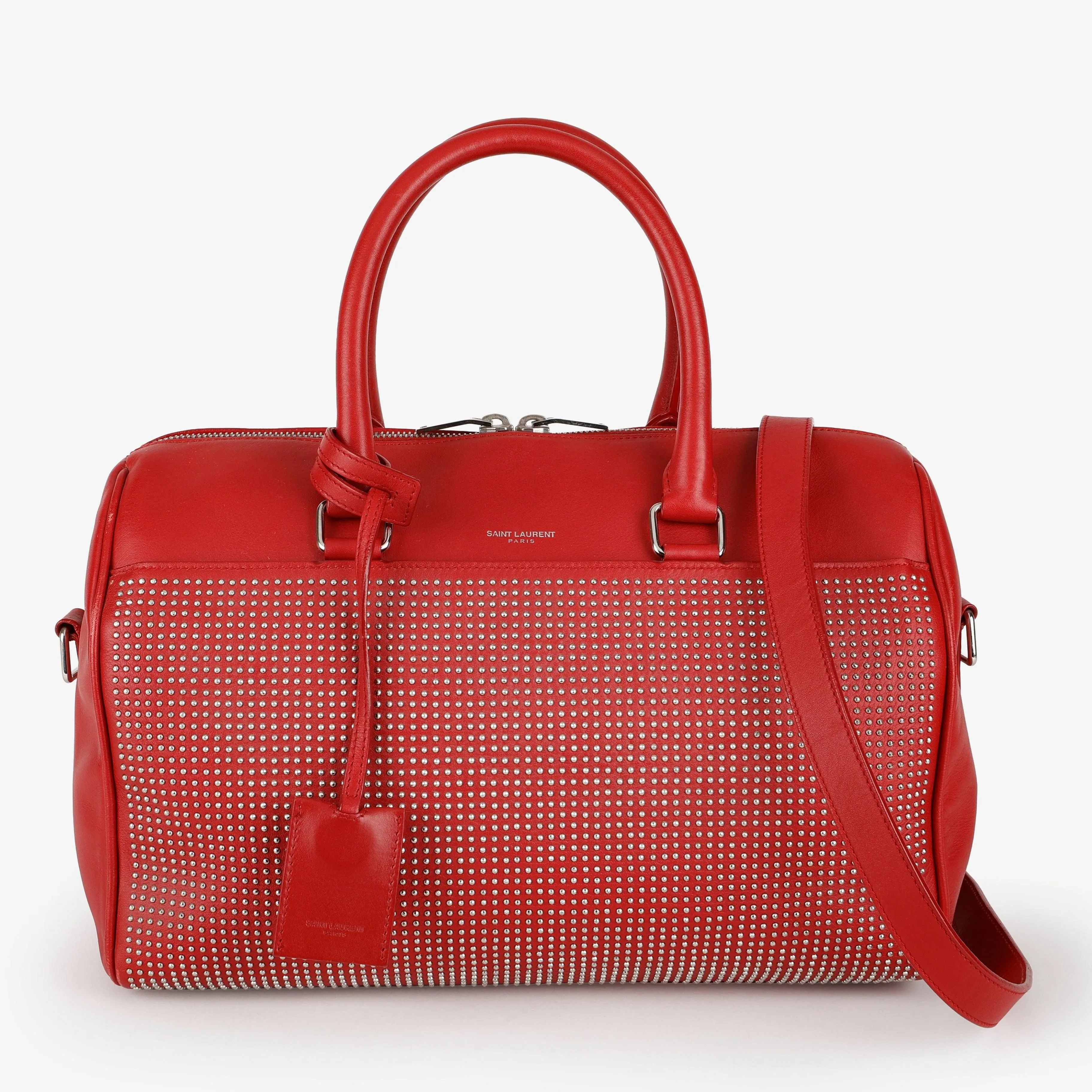 Classic Studded Duffle 6, Red Silver Hardware