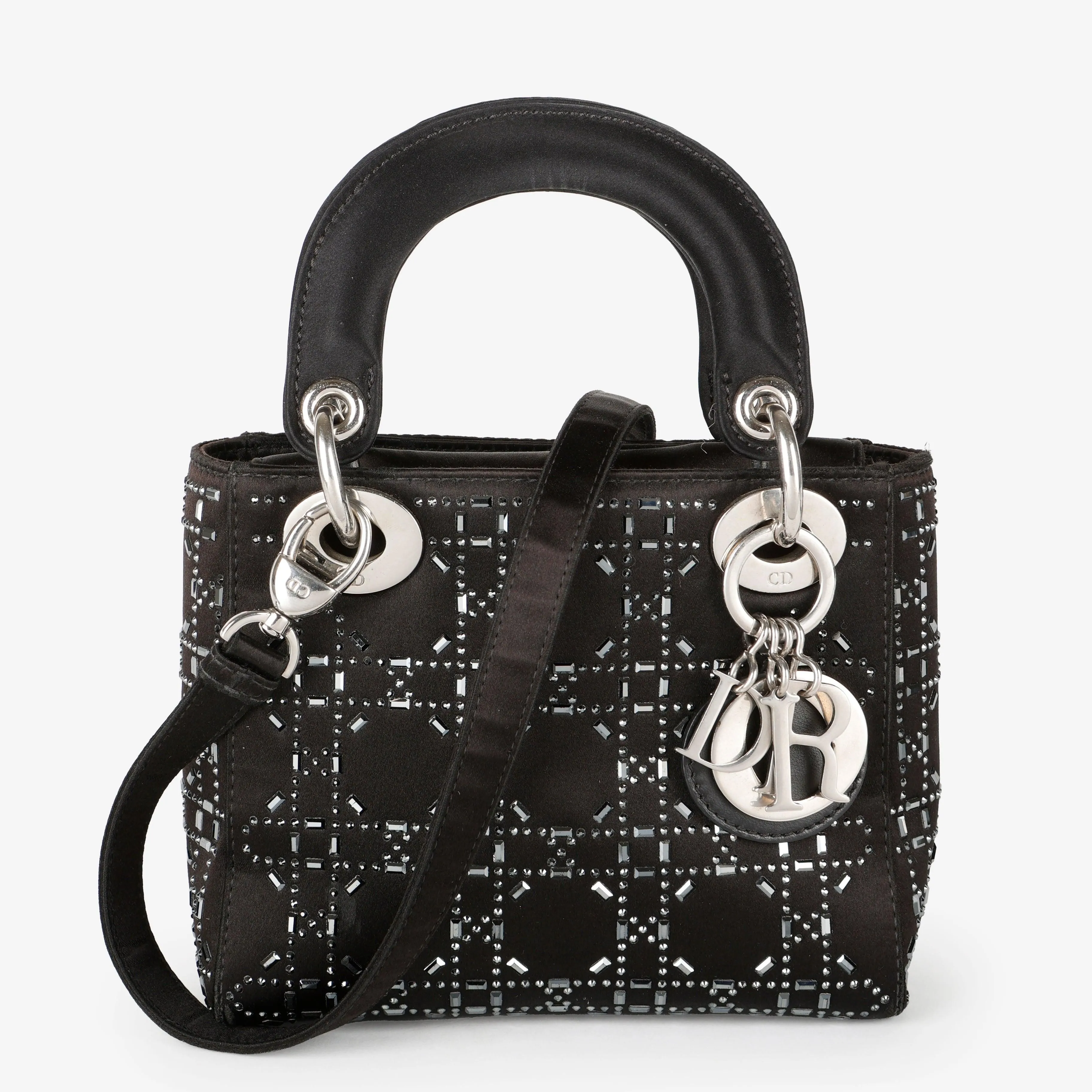 Mini Lady Dior, Black Satin Crystals