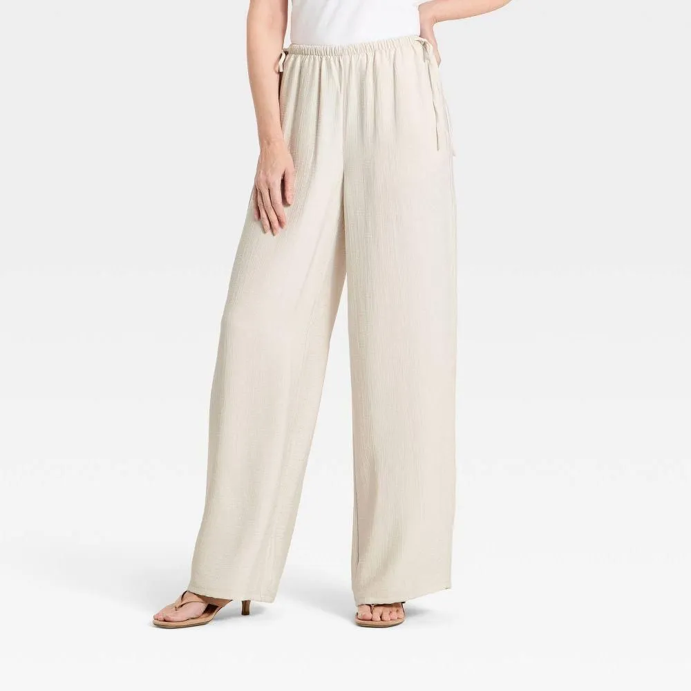 New without Tags - Women's Low-Rise Modern Gauze Side-Tie Pants - A New Day Cream XS