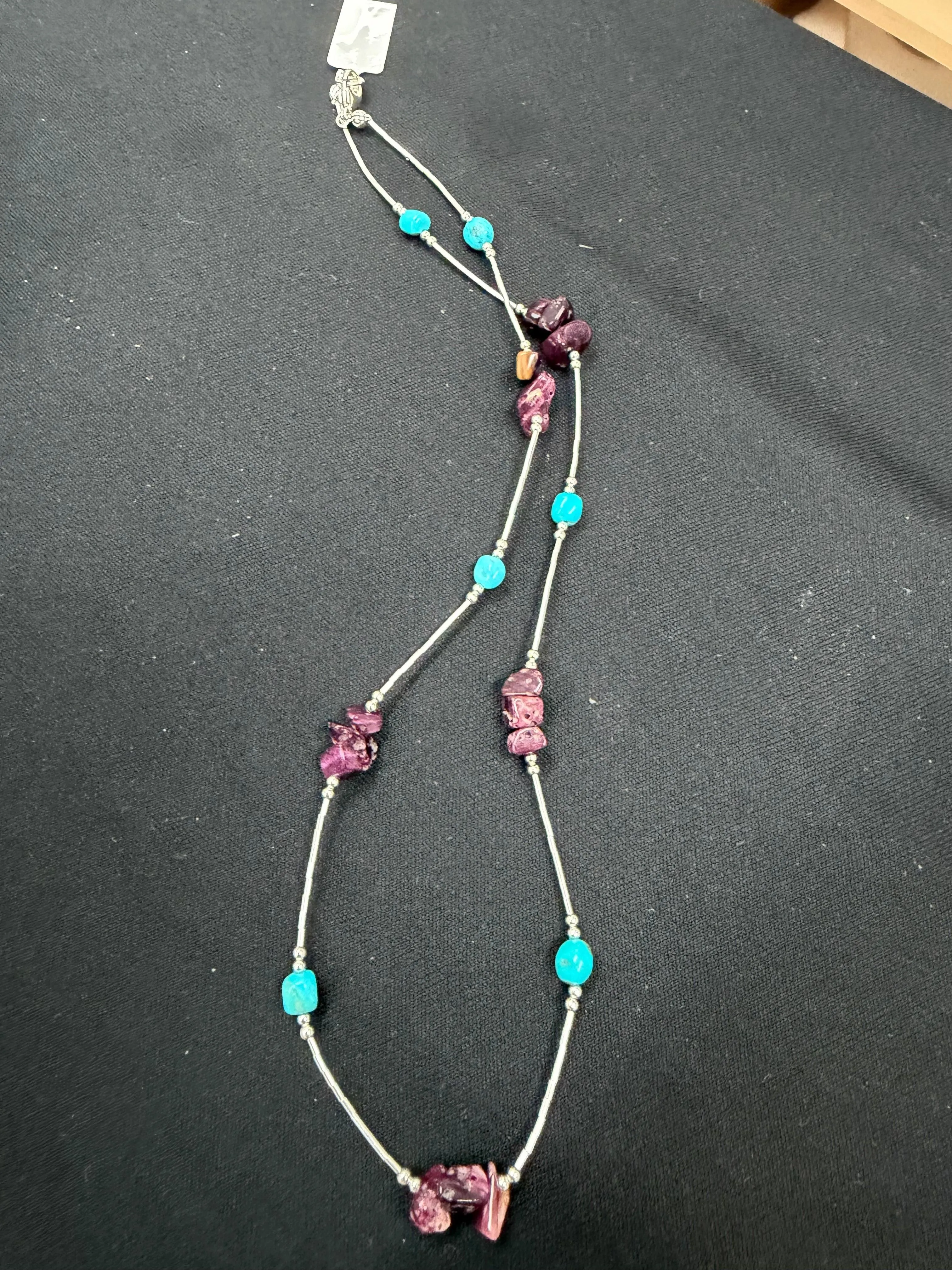 7 // PURPLE SPINY & KINGMAN LIQUID SILVER 18" NECKLACE