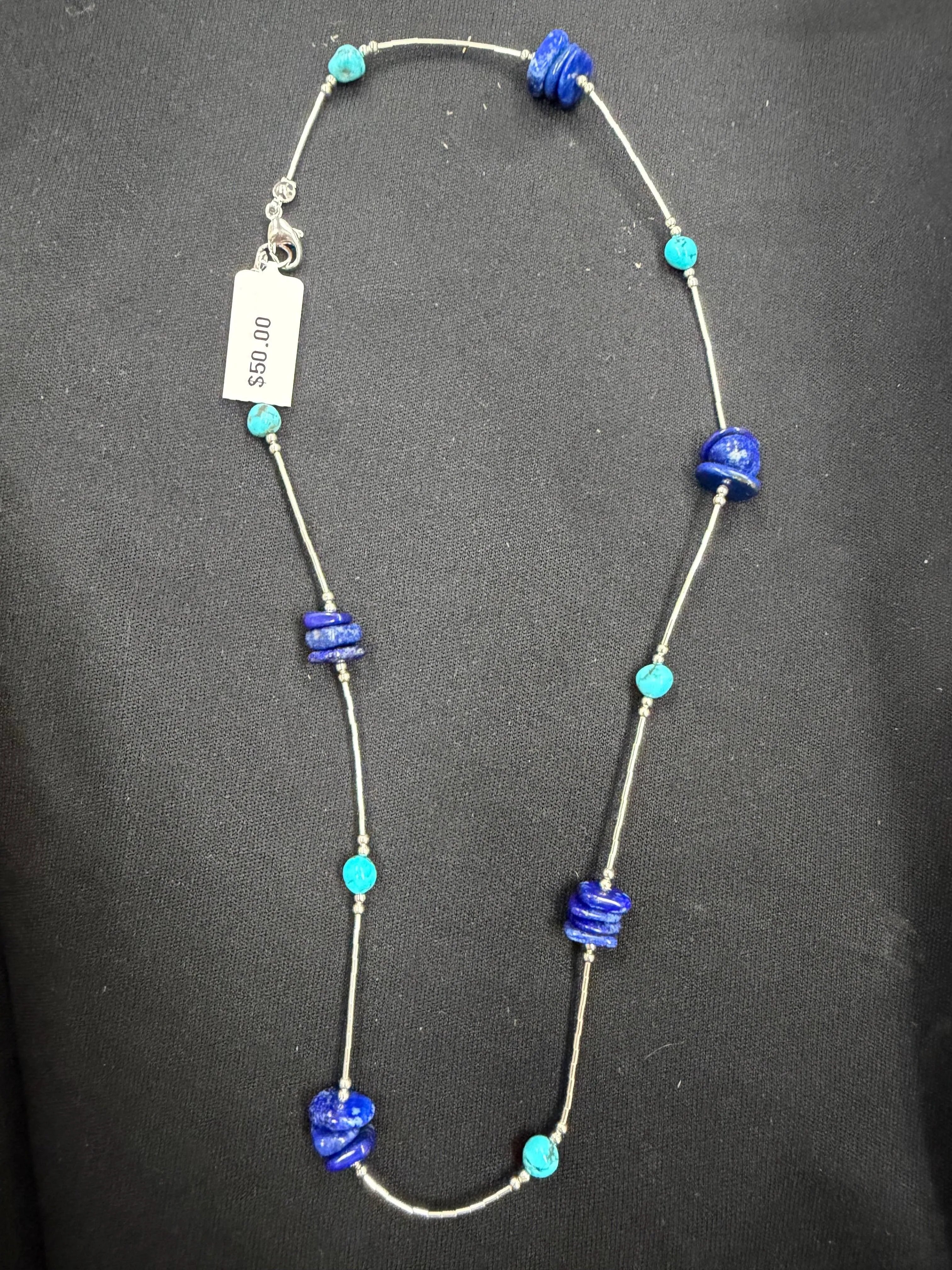 6 // LAPIS & KINGMAN LIQUID SILVER 18" NECKLACE