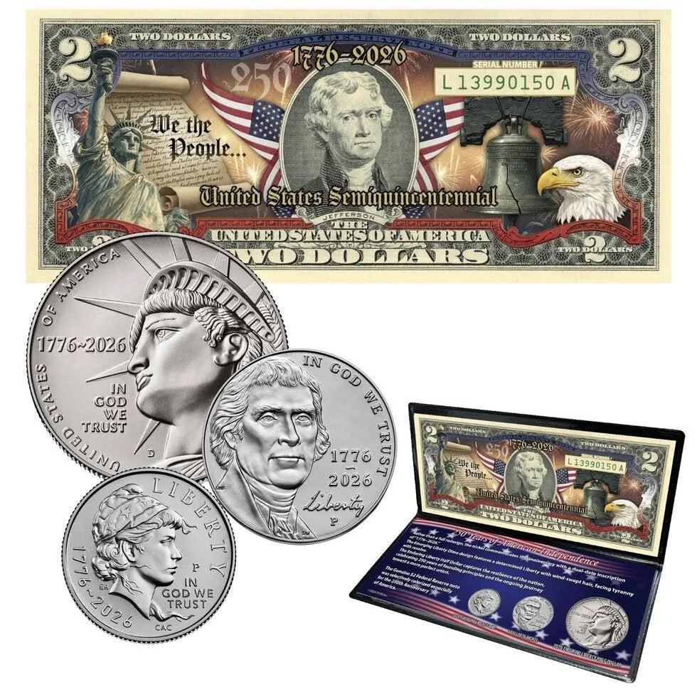 In Stock! 250 Years of American Independence Coin and Colorized Currency Set