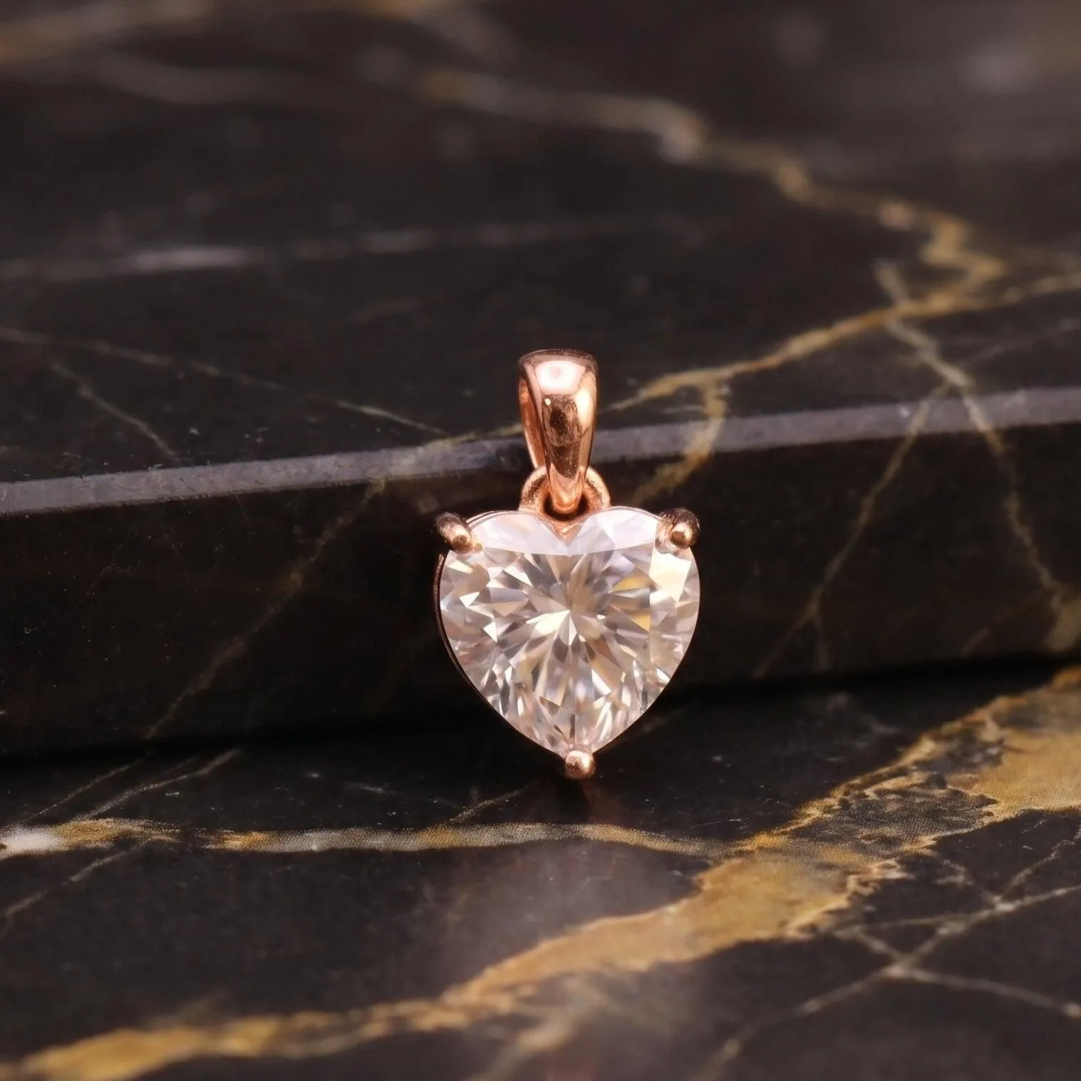 Genuine Moissanite Heart 2 Ct 8mm Pendant Rose Gold Over 925 Silver