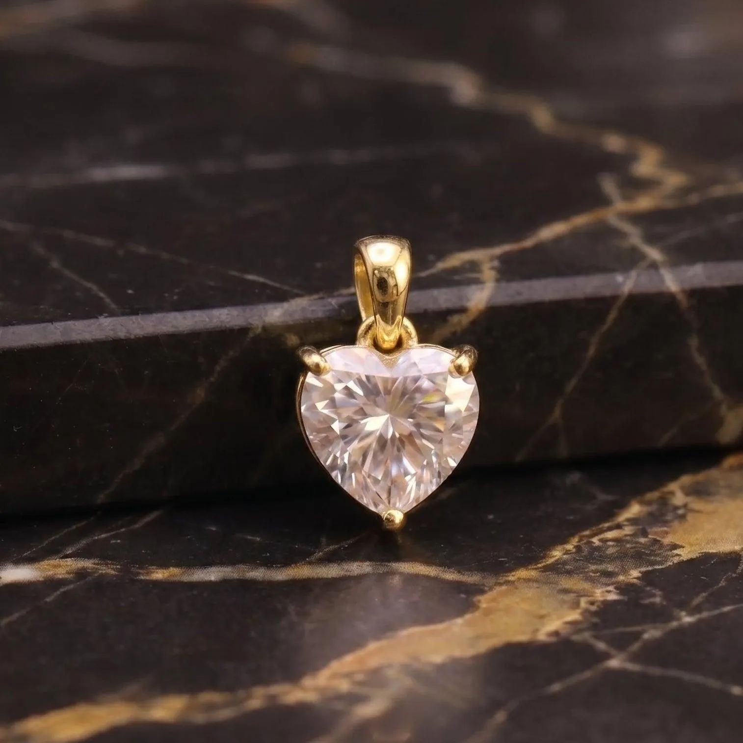Genuine Moissanite Heart 8mm 2 Ct Pendant 14k Gold Over 925 Silver