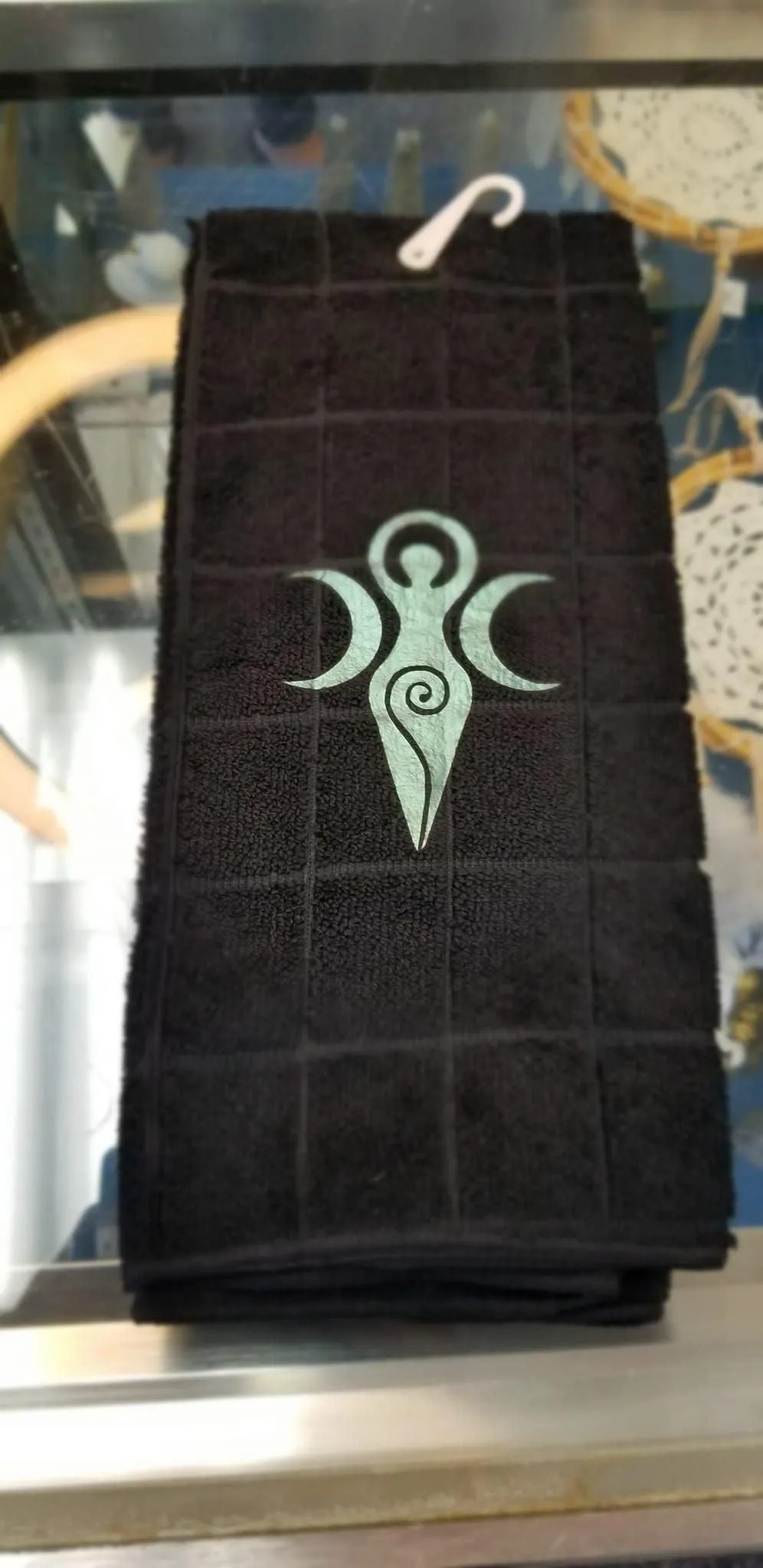 Goddess Triple Moon Hand Towel – Black Microfiber 15x25" Handmade Design