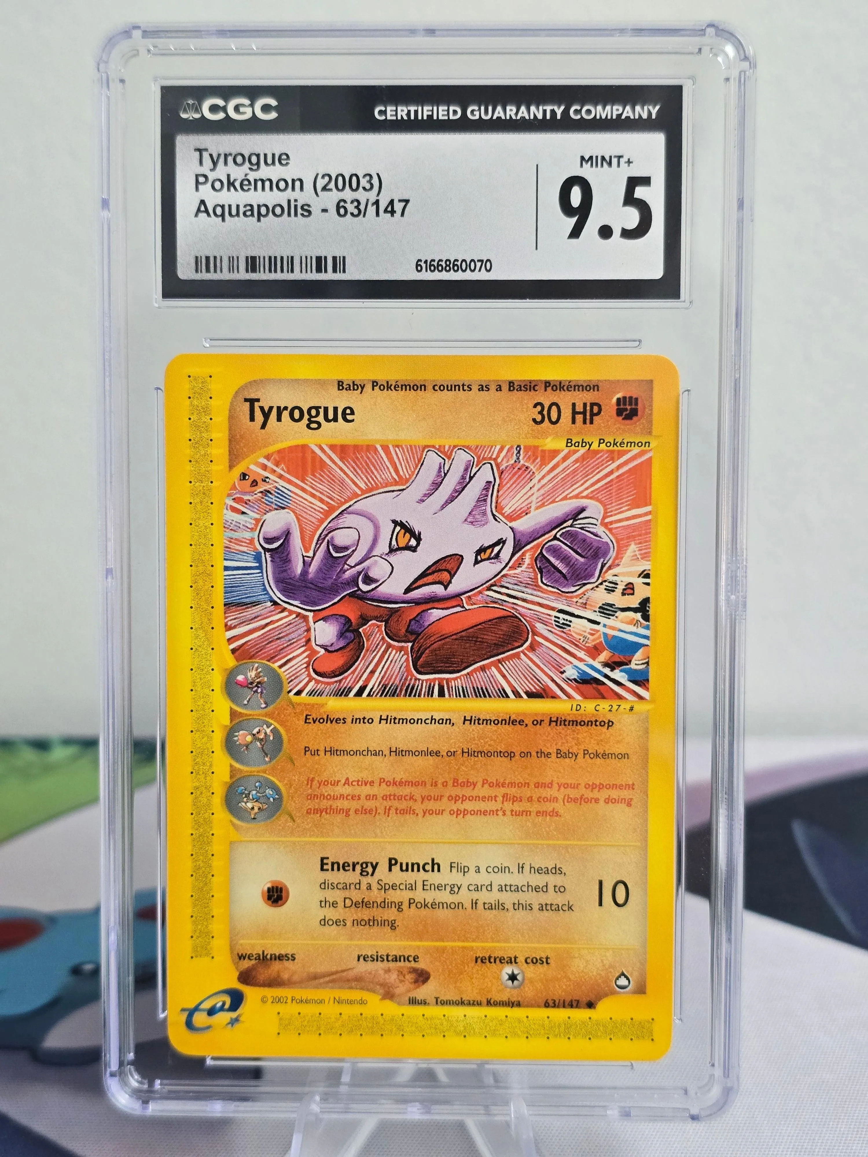 2003 Tyrogue #63/147 — Aquapolis — CGC 9.5 Mint+ (Pop 4)