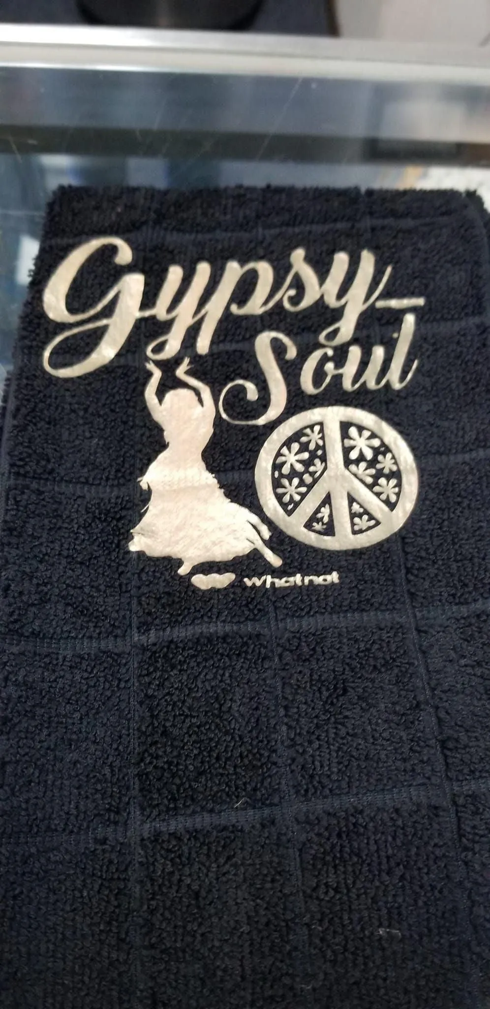 Gypsy Soul Hand Towel – Black Microfiber 15x25" Handmade Design