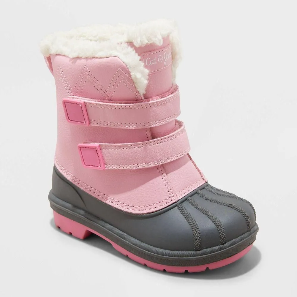 New without Tags - Size: 8T - Cat & Jack Toddler Winter Boots Light Pink Faux Shearling Double Strap
