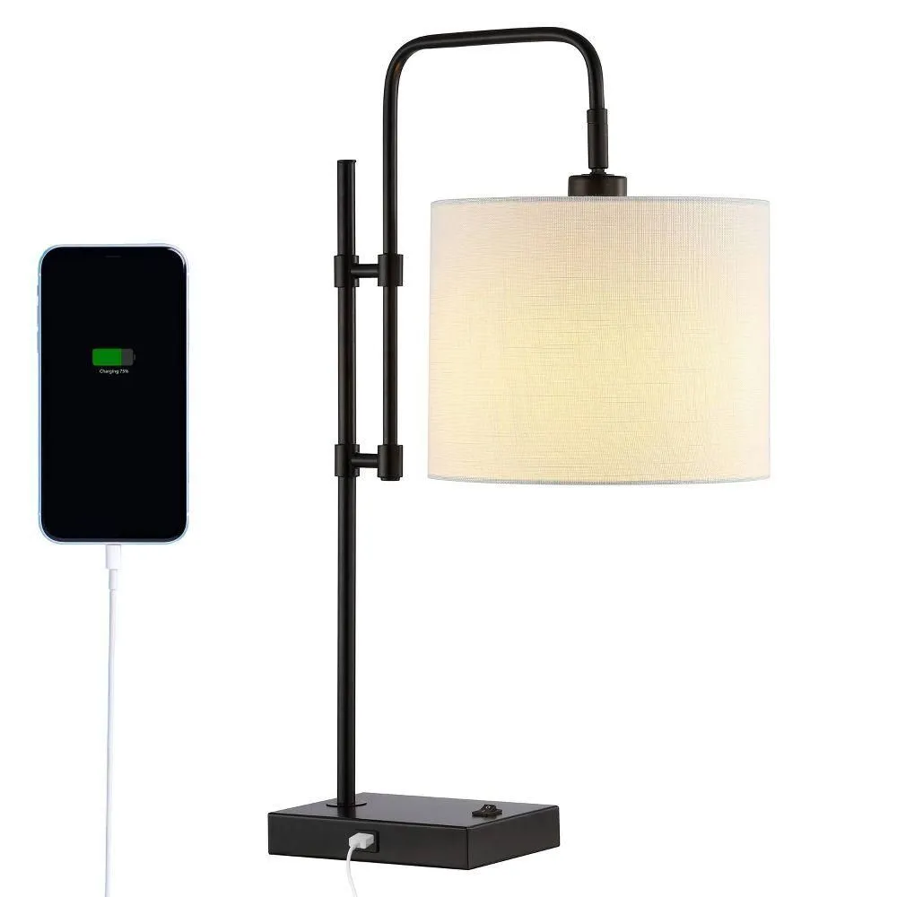 New without box - 24.75" Edris Industrial Designer Metal Task Lamp with USB Charging