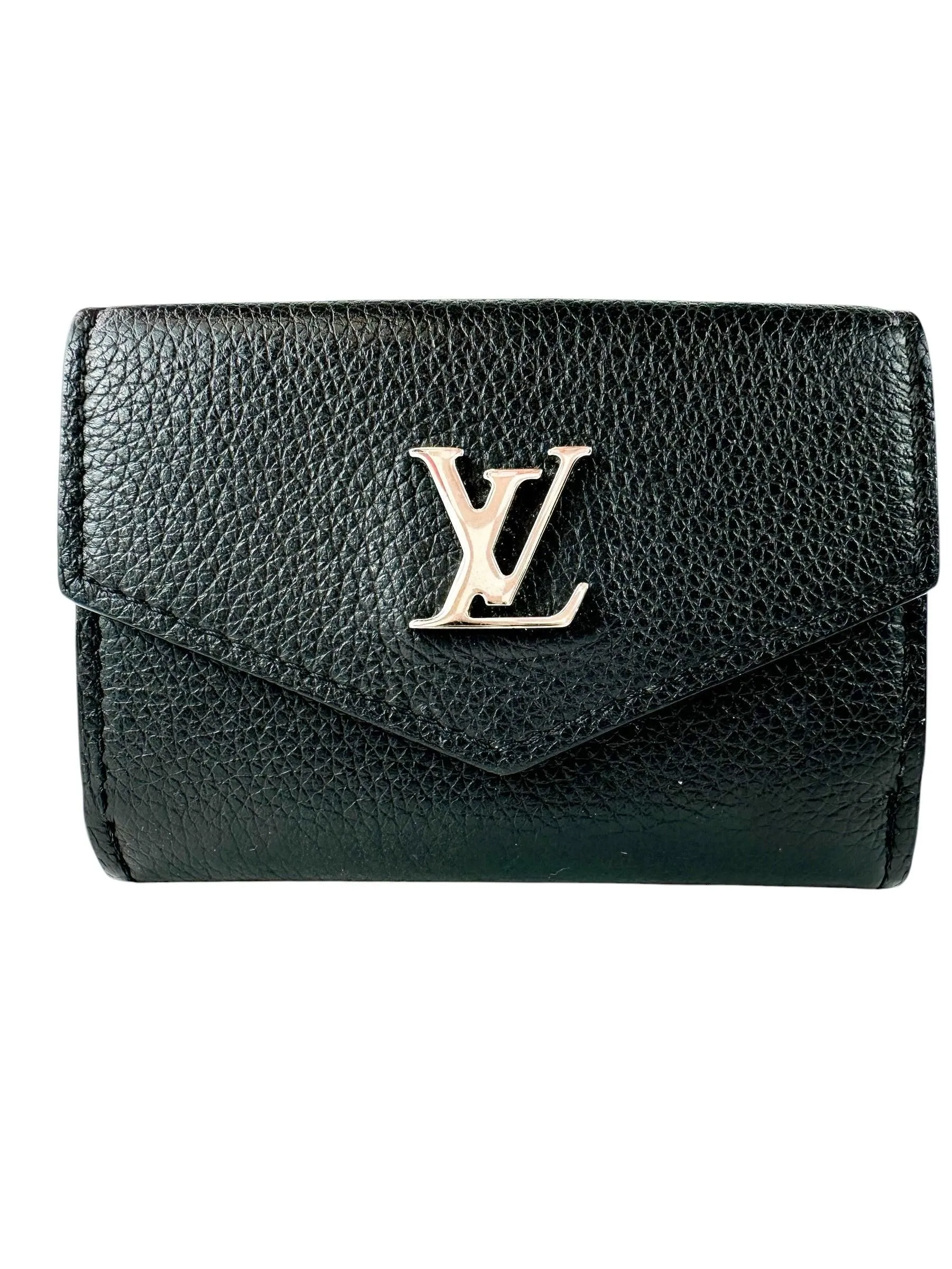 Louis Vuitton Black Pebbled Leather Portefeuille Compact Wallet