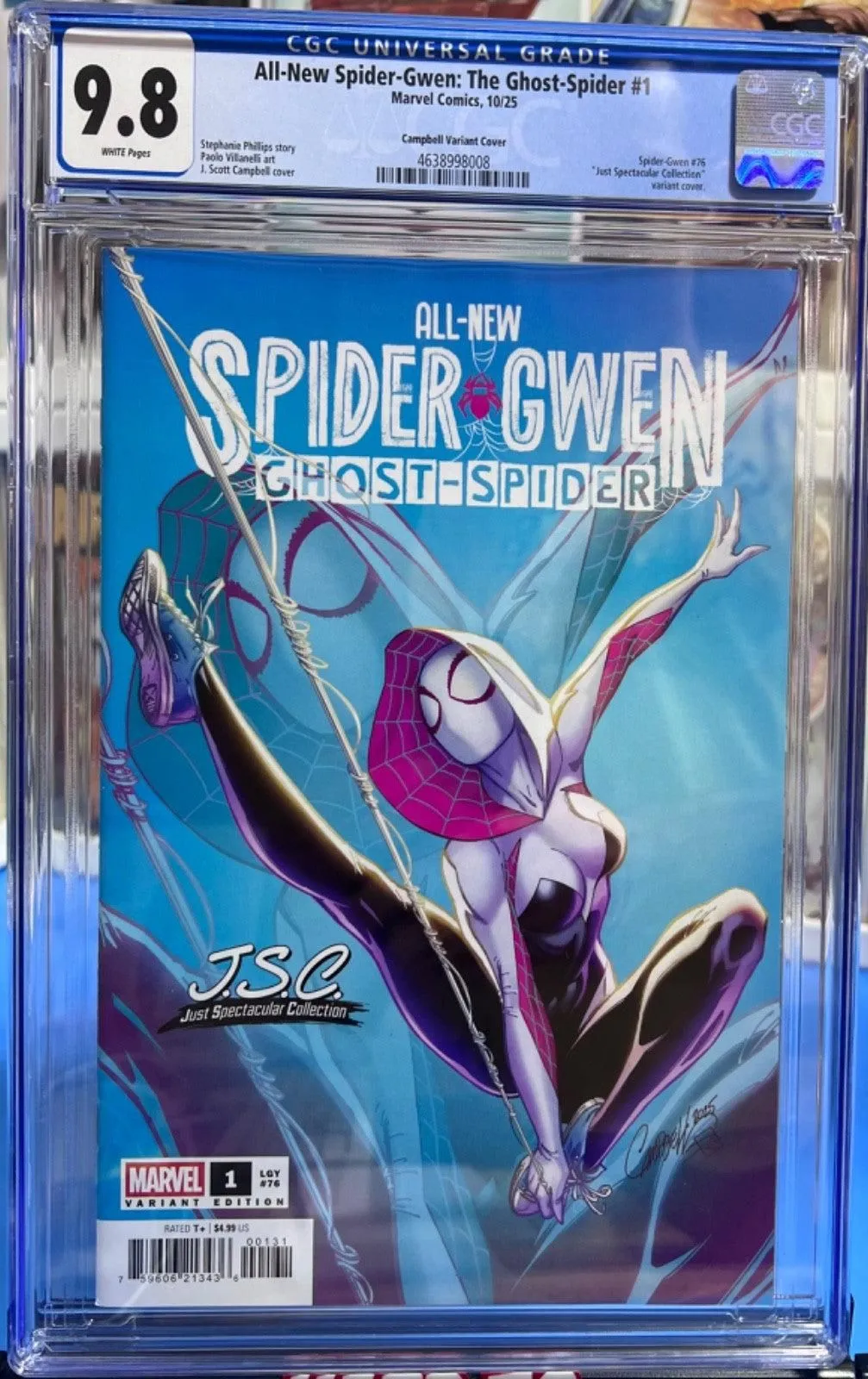 9.8 CGC ALL NEW SPIDER-GWEN GHOST SPIDER #1 J SCOTT CAMPBELL