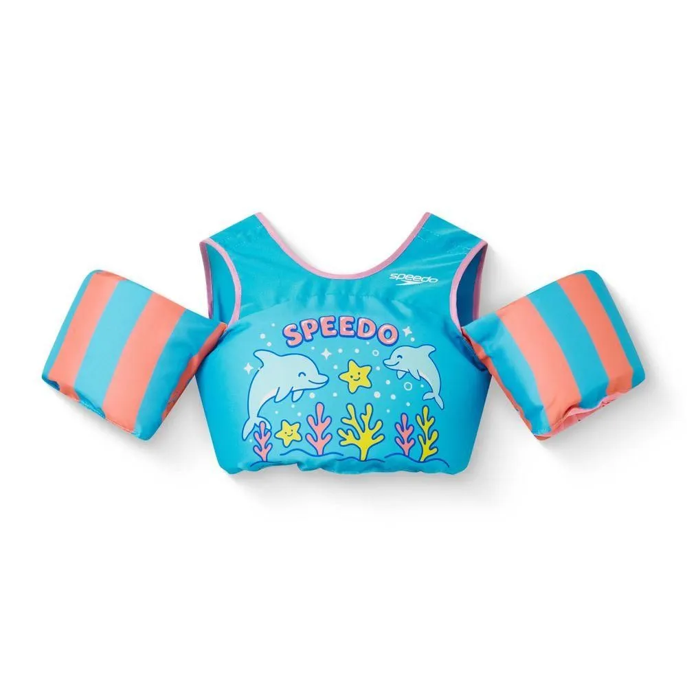 Used and fully functioning - Speedo Splash Jammer Dolphriends Kids' Life Jacket Vest - Teal/Pink Youth Jacket