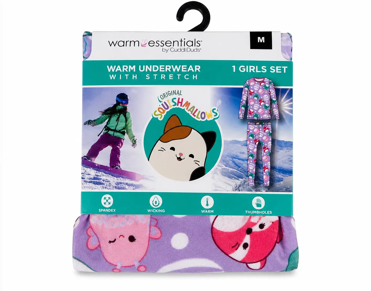 Warm Essentials by Cuddl Duds Girls Squishmallows Thermal Underwear Set | Purple | Size M