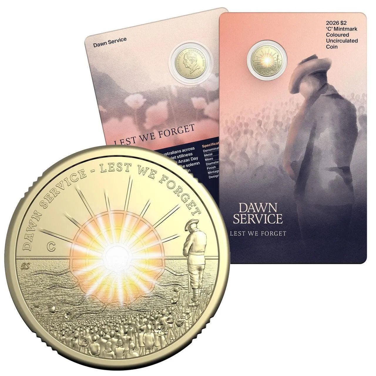 2026 Dawn Service $2 'C' Mintmark Colour coin in card