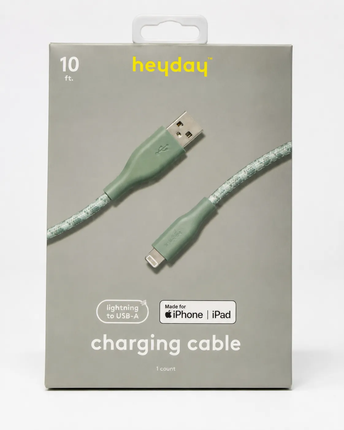 heyday™ 10ft Lightning to USB-A Braided Charging Cable for iPhone & iPad | Mint Green | MFi Certified