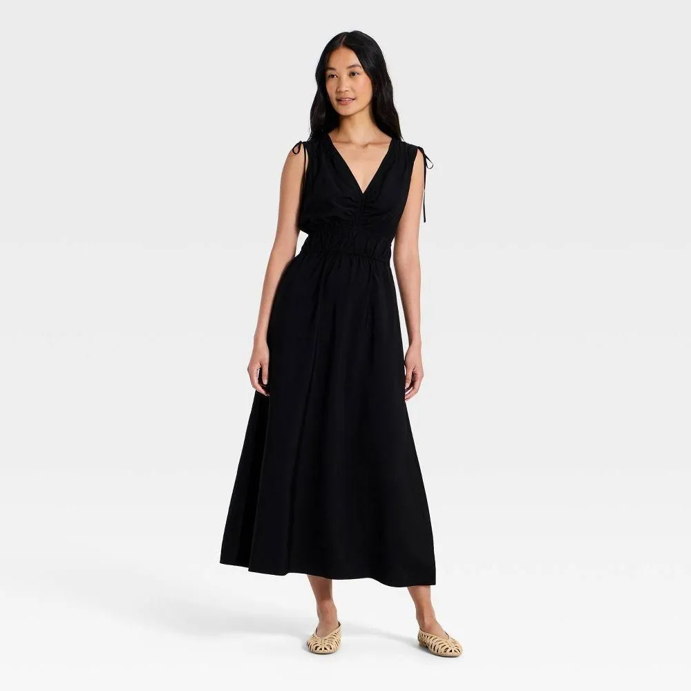 New without Tags - Women's V-Neck Midi Dress - A New Day Black XL