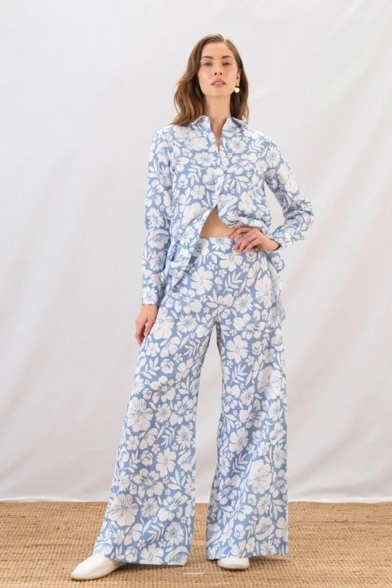 Hibiscus Palazzo Pant - Hibiscus Blue